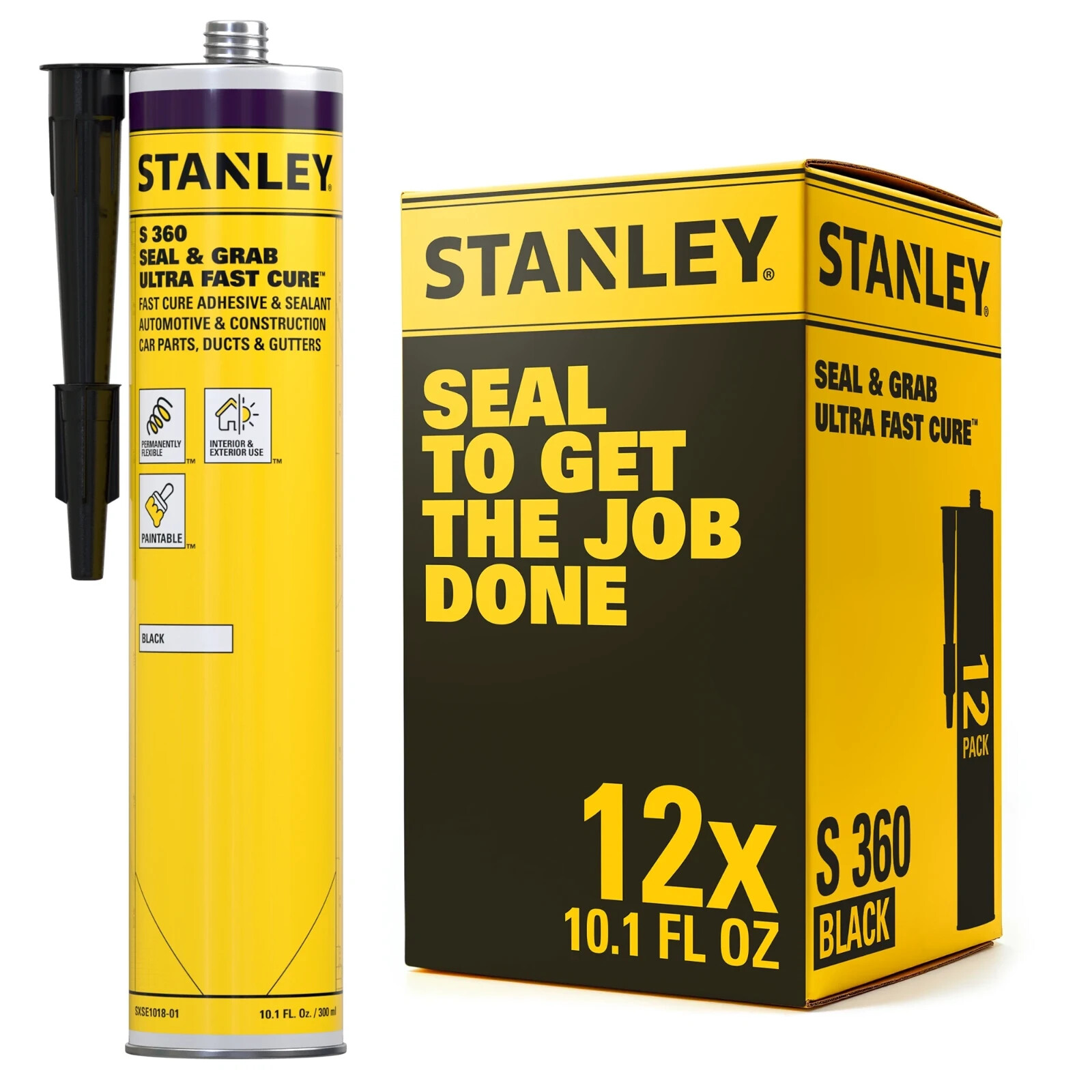 Stanley S360 Seal & Grab Ultra Fast Cure, 10.1oz 12 Pack – Black-Multicolor