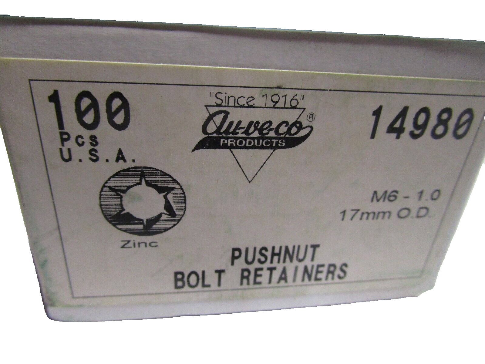 AUVECO 14980 PUSHNUT BOLT RETAINER M6-1.0 THREAD 17MM OD Box of 100