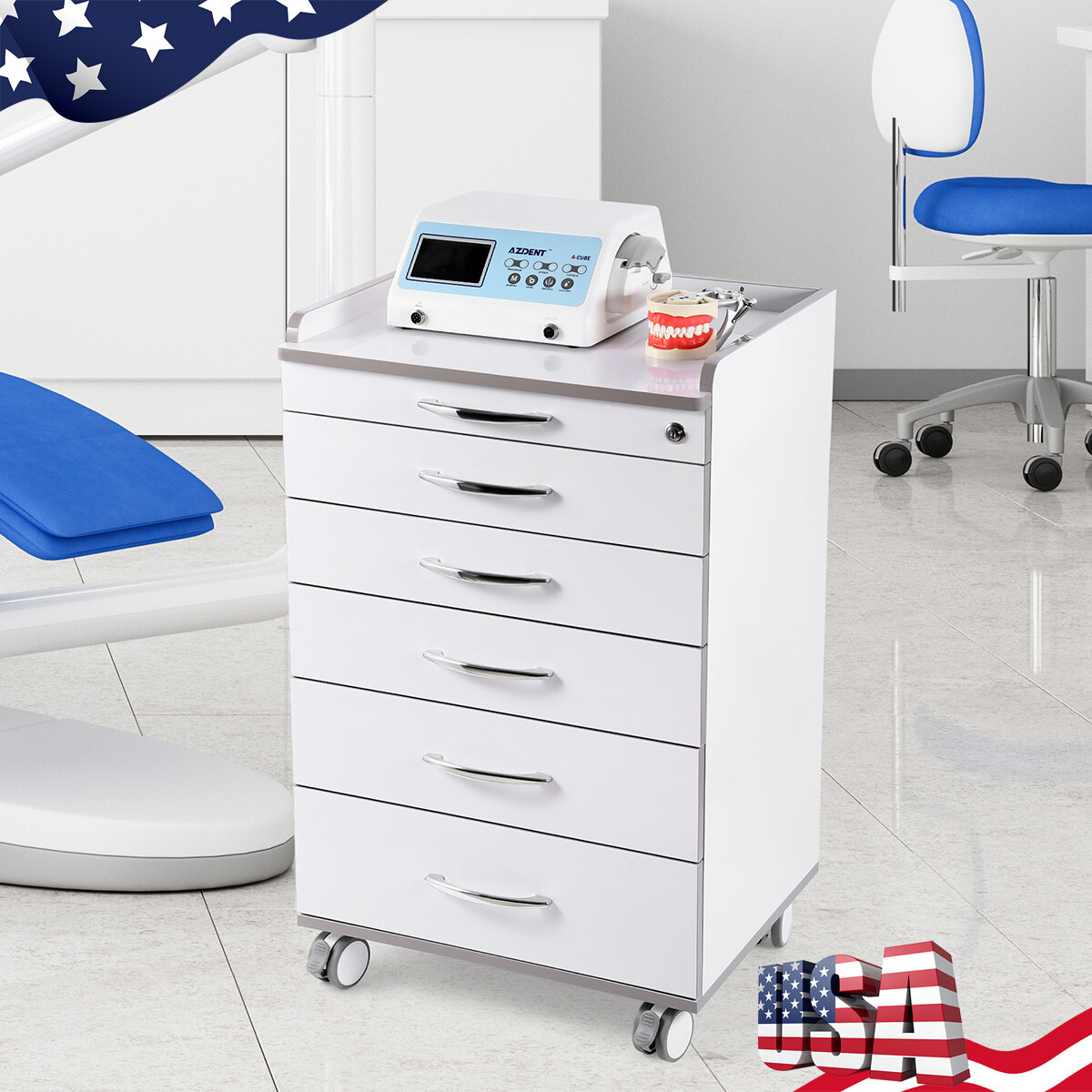 5 Drawers Medical Cart Storage Cabinet/ VRN Dental Ultrasonic Scaler A8 Cavitron