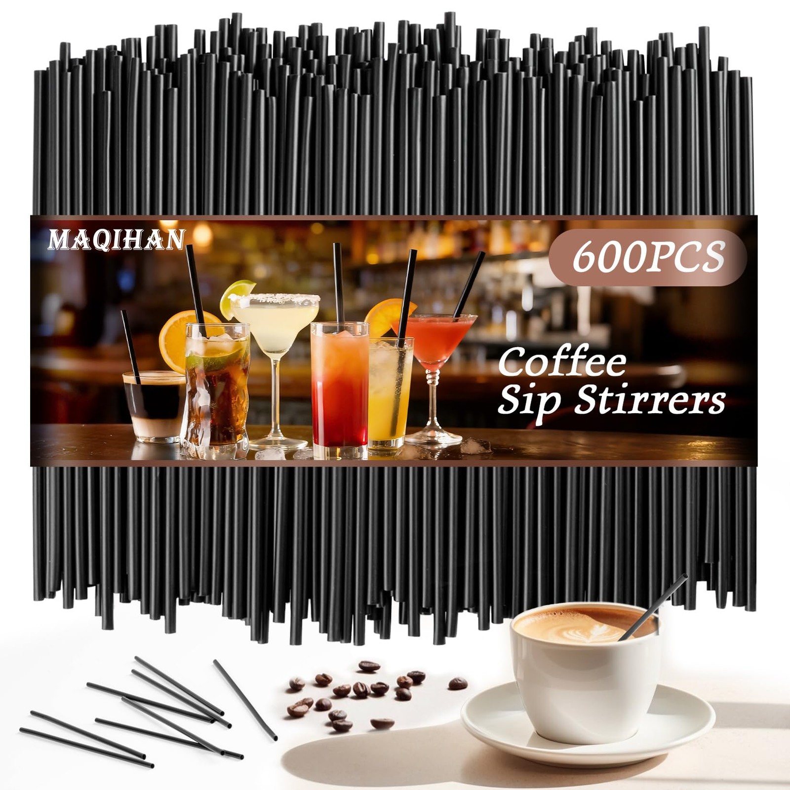 MAQIHAN Cocktail Straws – Black Plastic Sip Stirrers 5 Inch 3mm,