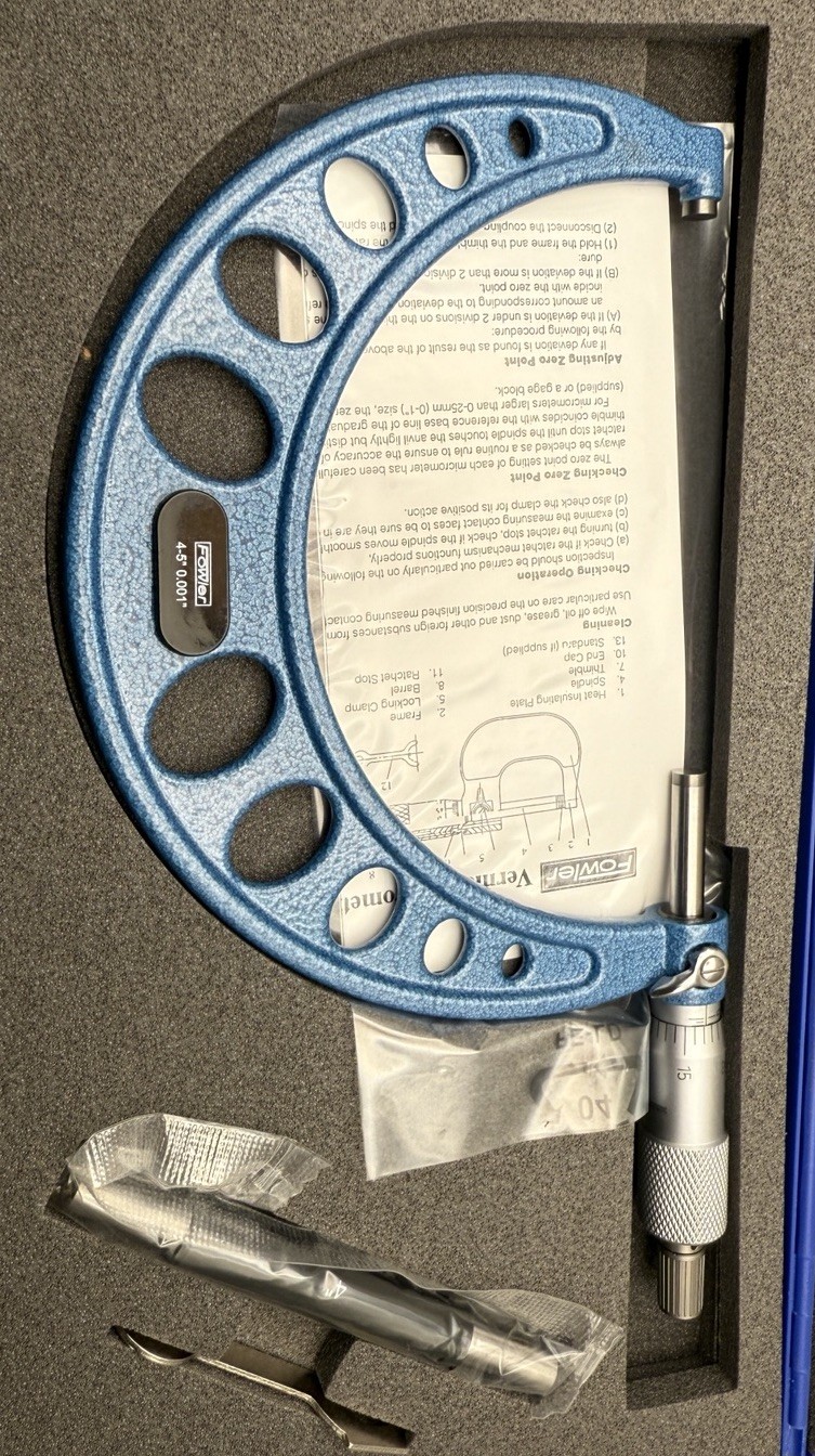 Fowler 4-5″ Range .001″ Graduation Outside Micrometer 52-253-005-1 NEW