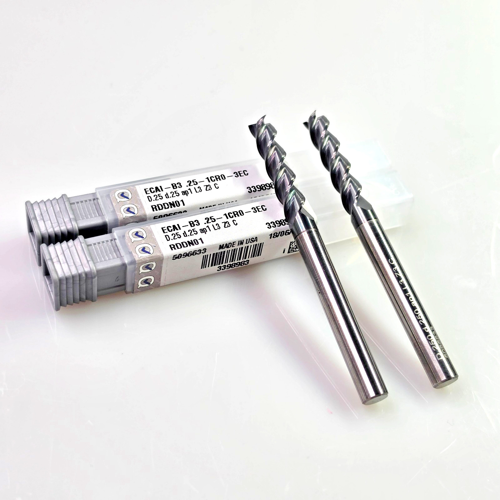 Iscar 1/4 x 1/4 x 1 x 3 SQ Carbide End Mill 3 Flute ECAI-B3.25-1CR0-3EC (2 pcs)