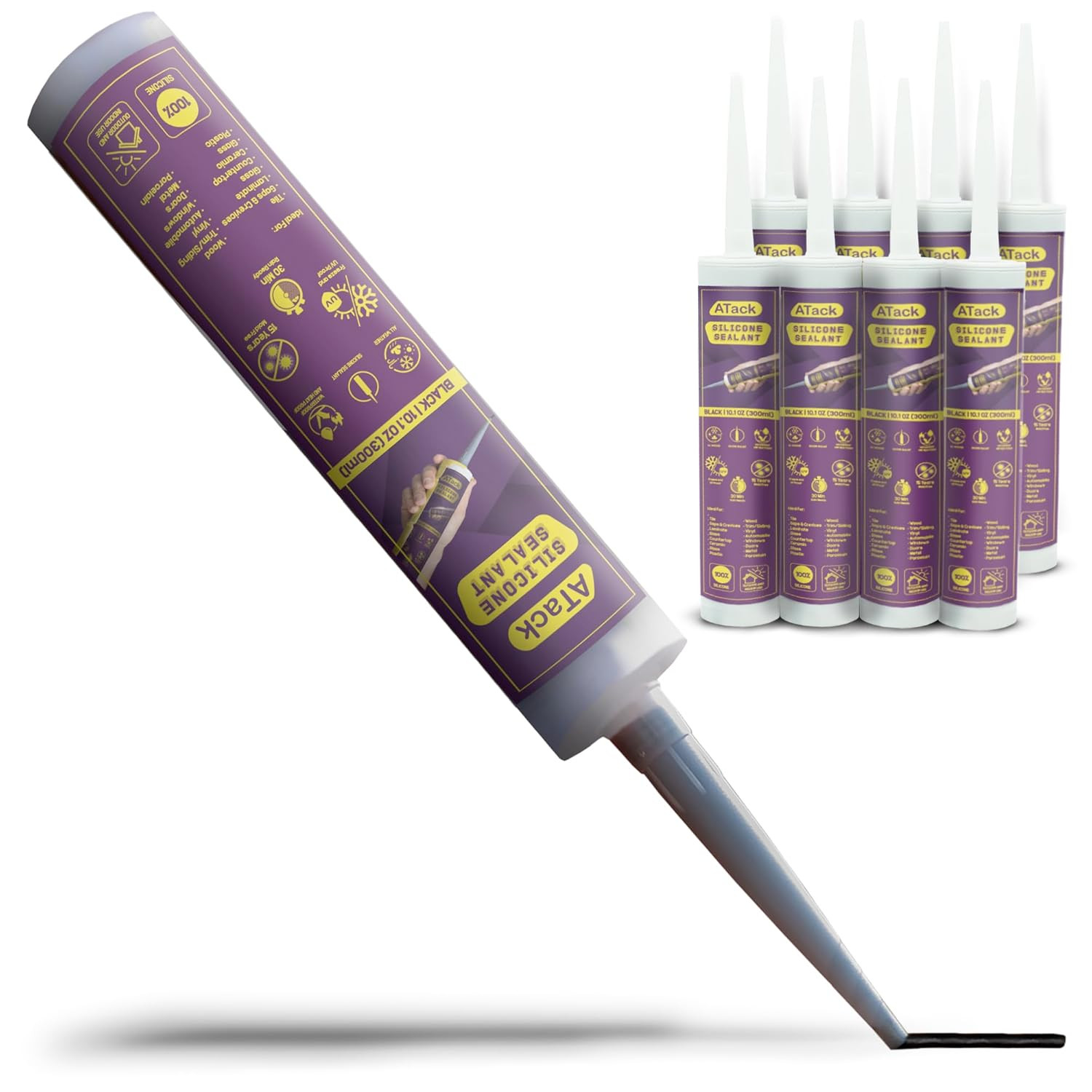 Black Silicone Sealant Caulk 10.1Oz (8-Pack) 100% Waterproof for Indoor/Outdoor,