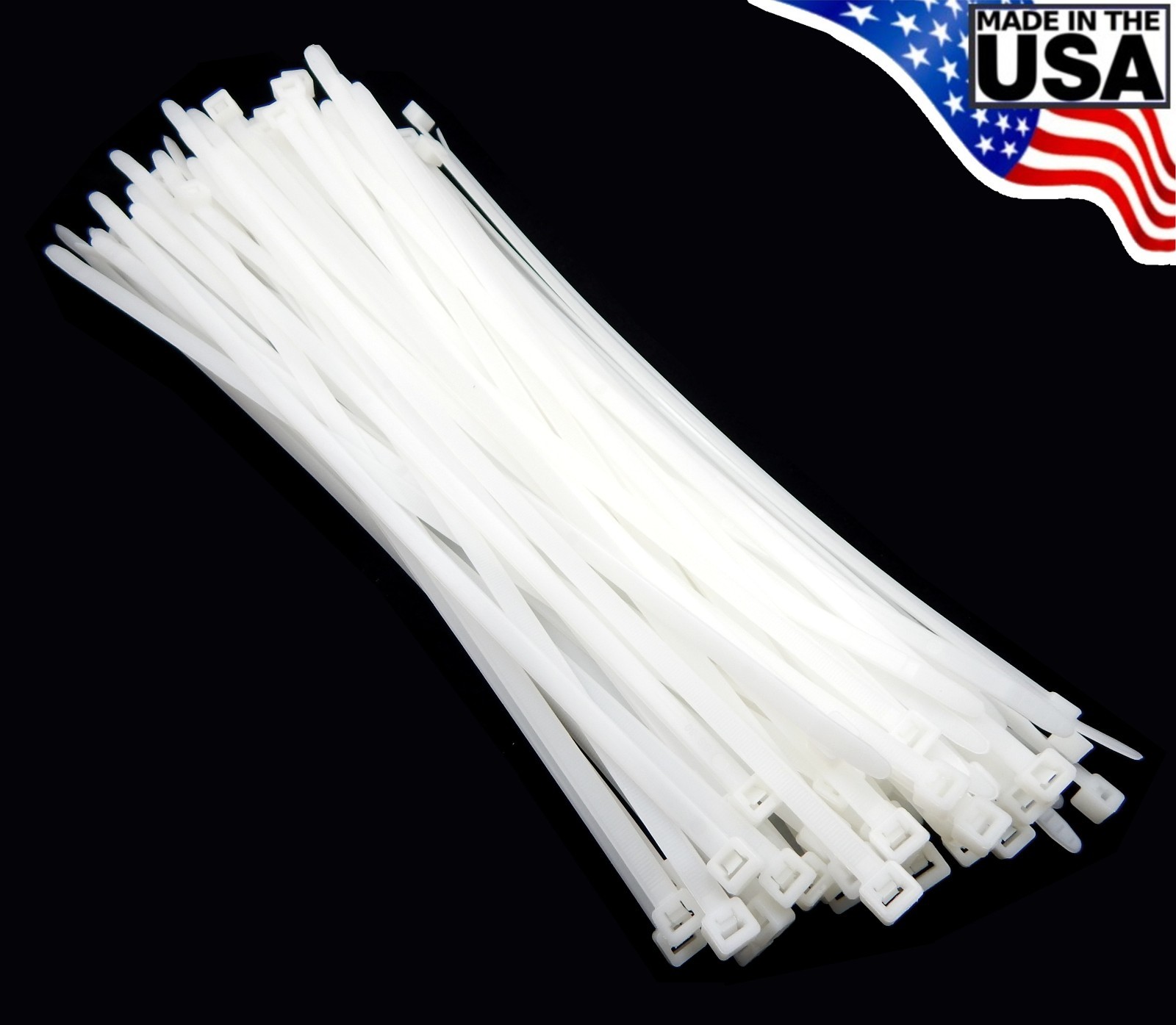 Zip Cable Ties 14″ 120lbs 100pc Natural White Made in USA Nylon Wire Tie Wraps