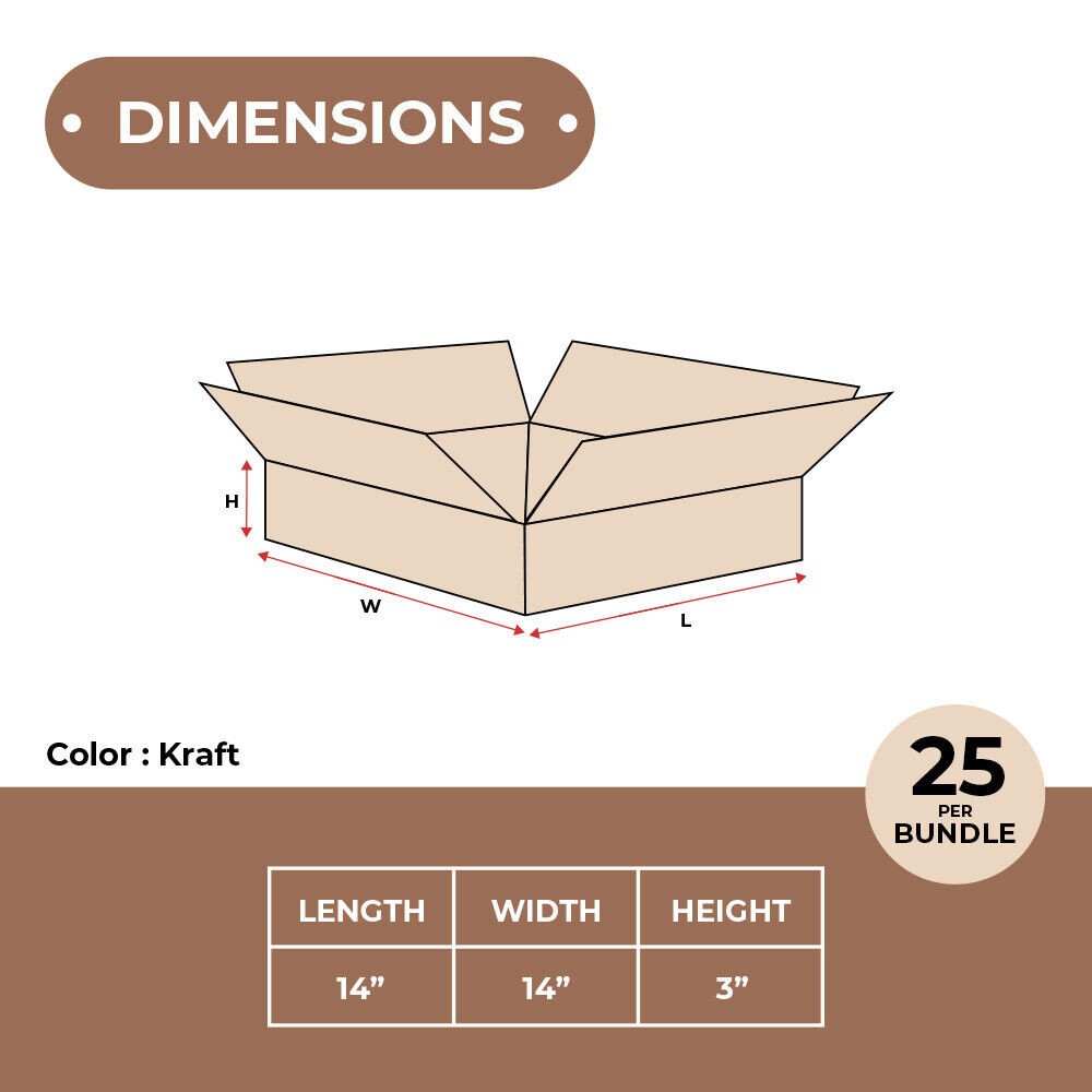 25 14x14x3 Cardboard Packing Mailing Moving Shipping Boxes Flat Corrugated Box