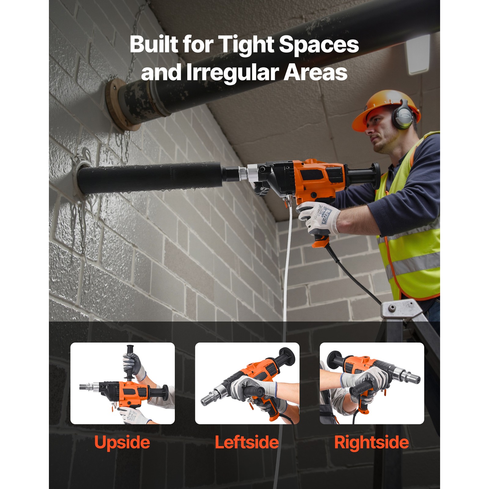 Diamond Core Drill Machine Handheld Concrete Core Drill Rig 6.3 in 2000W