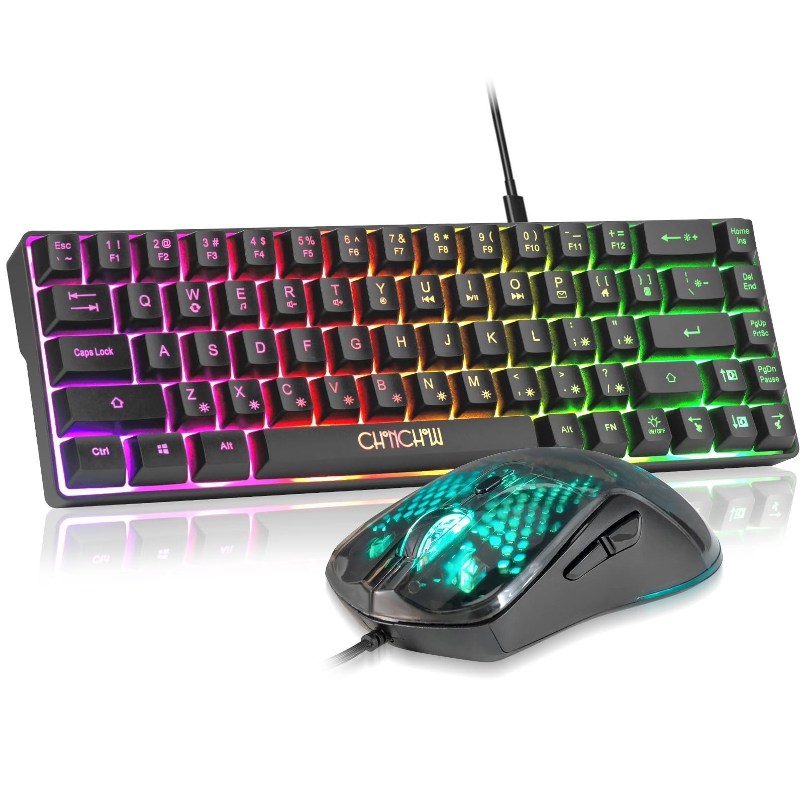 CHONCHOW 60% Gaming Keyboard and Mouse Combo, 68 Keys Wired LED RGB Backlit B…