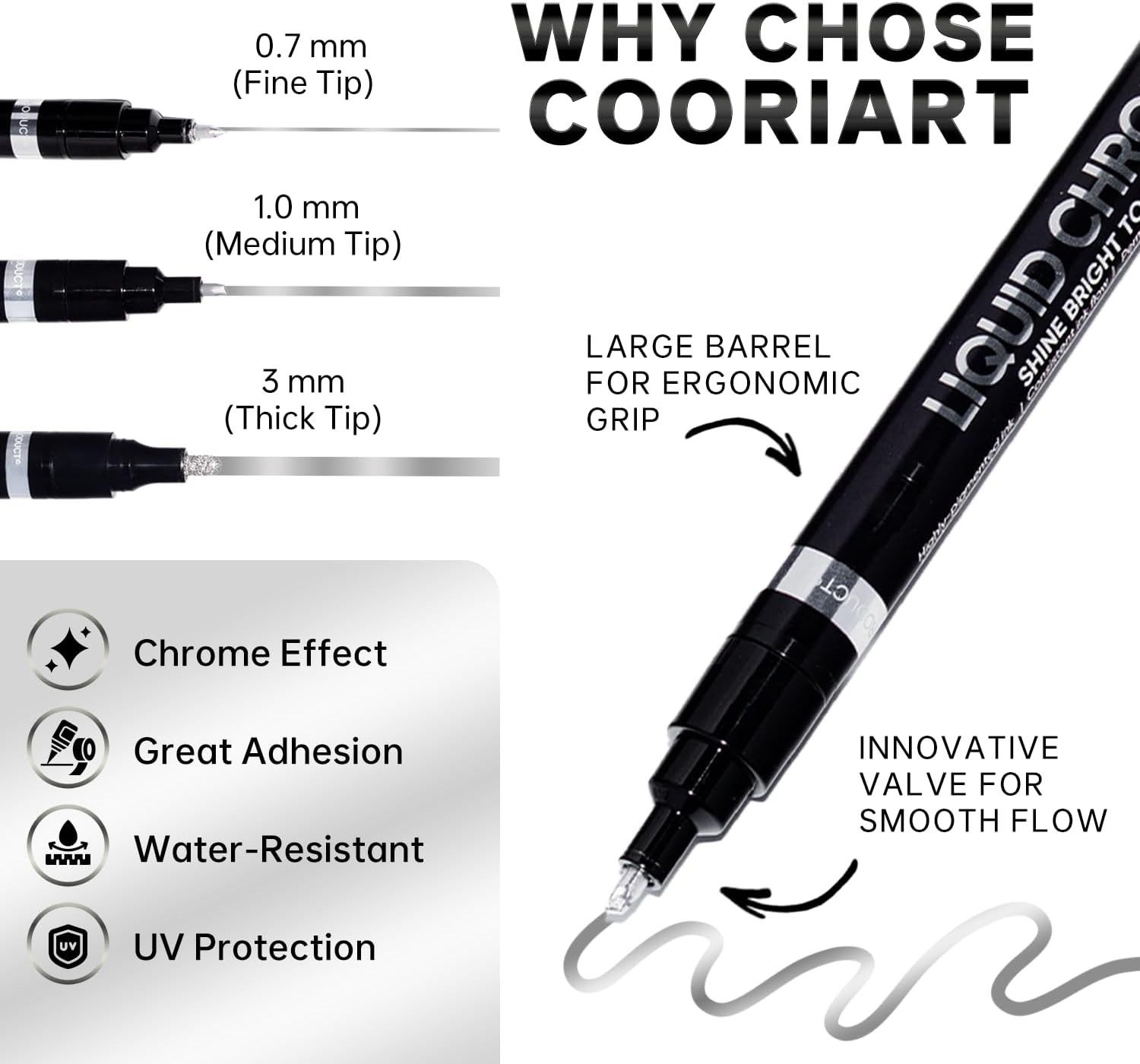 3PK Permanent Liquid Chrome Paint Pens Mirror Finish for Metal Plastic Model Rep