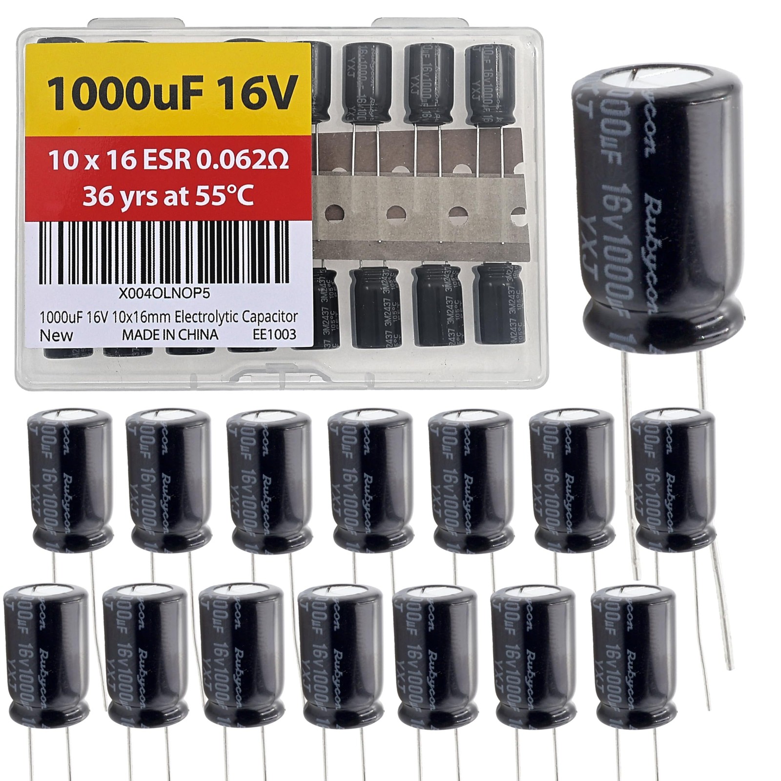 1000uF 16V 10x16mm Rubycon Electrolytic Capacitor Low ESR 0.062Ω Long Life 36…