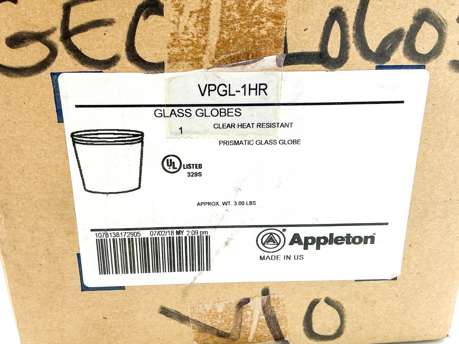 New Emerson Appleton VPGL-1HR Prismatic Glass Globe Clear Heat Resistant