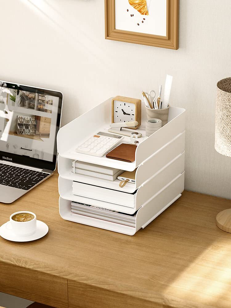 4pcs Pack Stackable Paper TraysLetter Tray OrganizerOffice Desktop OrganizerA…