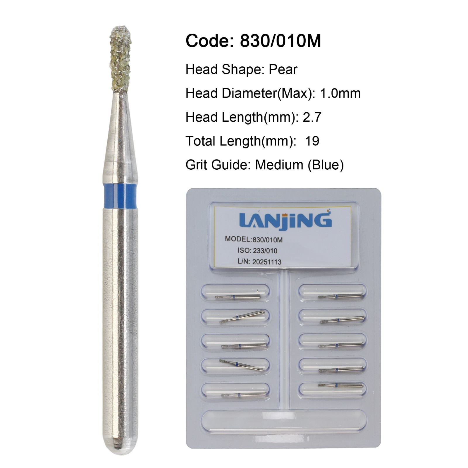 Dental Diamond Burs Pear Round End Taper Barrel FG Medium Coarse Fine High Speed