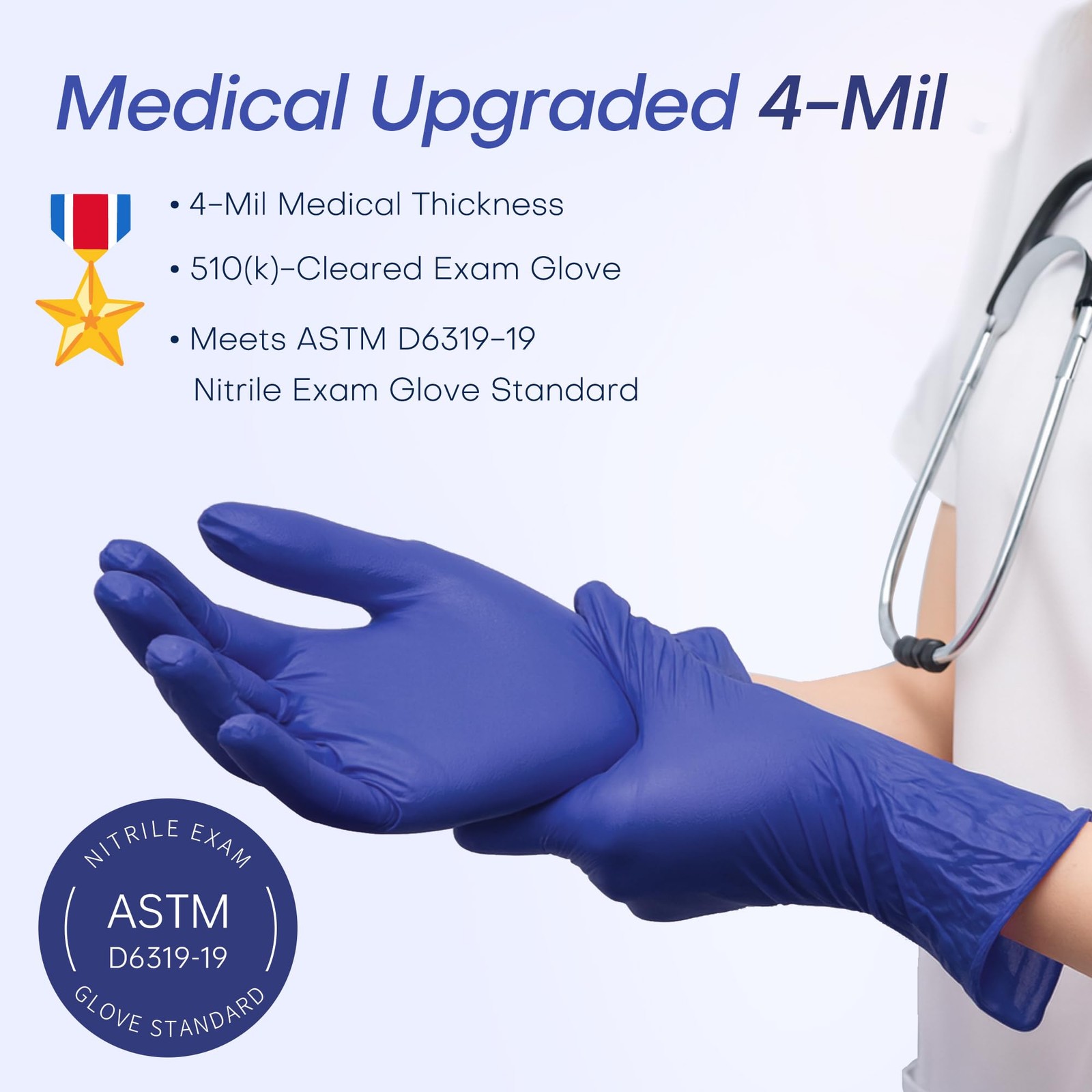 Supmedic Nitrile Exam Gloves, 4 Mil Med+ Medium, Medium (Blue Violet)