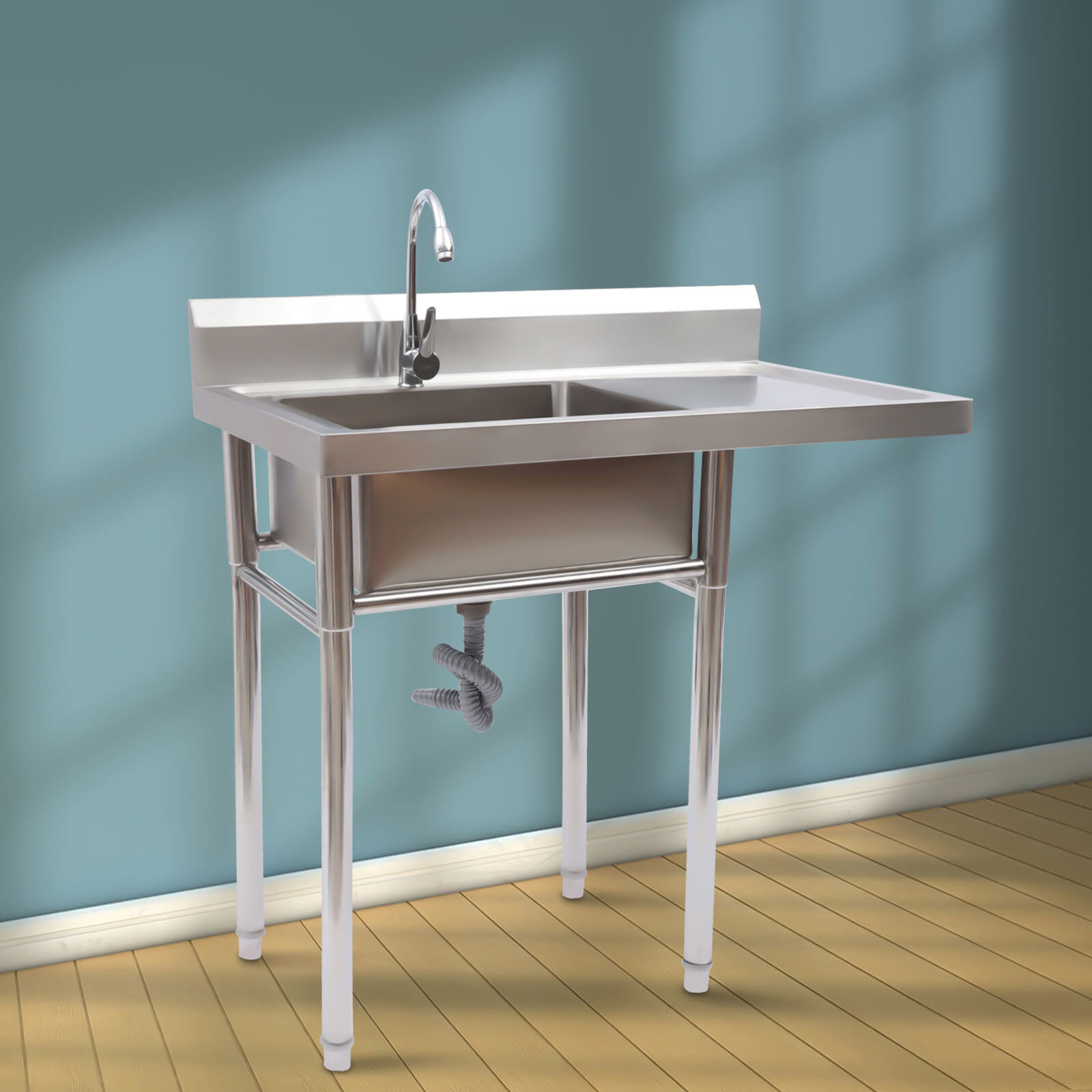 2 Compartment Commercial Sink w/ Double Faucet Restaurant Sink,Free Standing