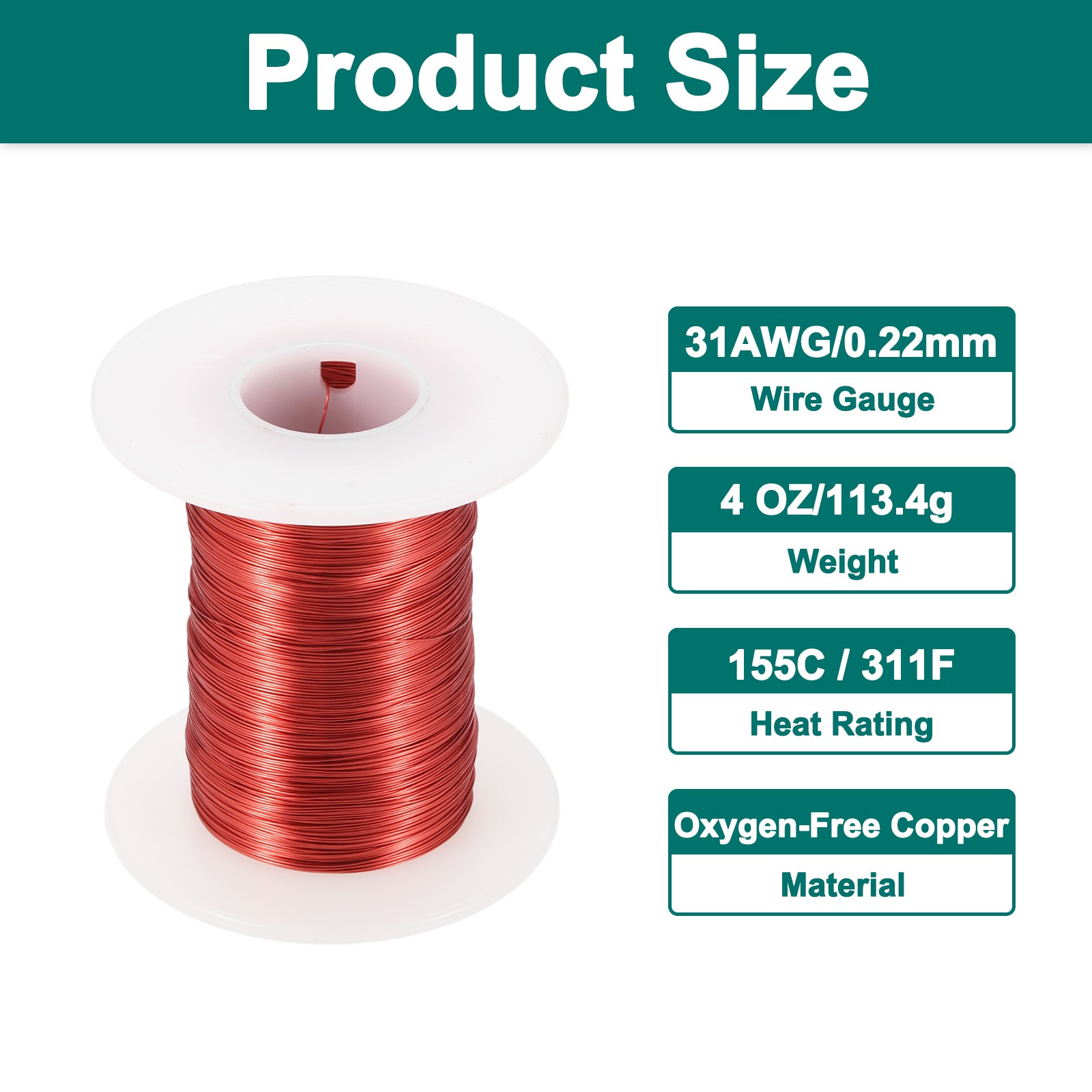 31 AWG Magnet Wire 31 Gauge 4 oz Enameled Copper Wire 155C(311F), Red White
