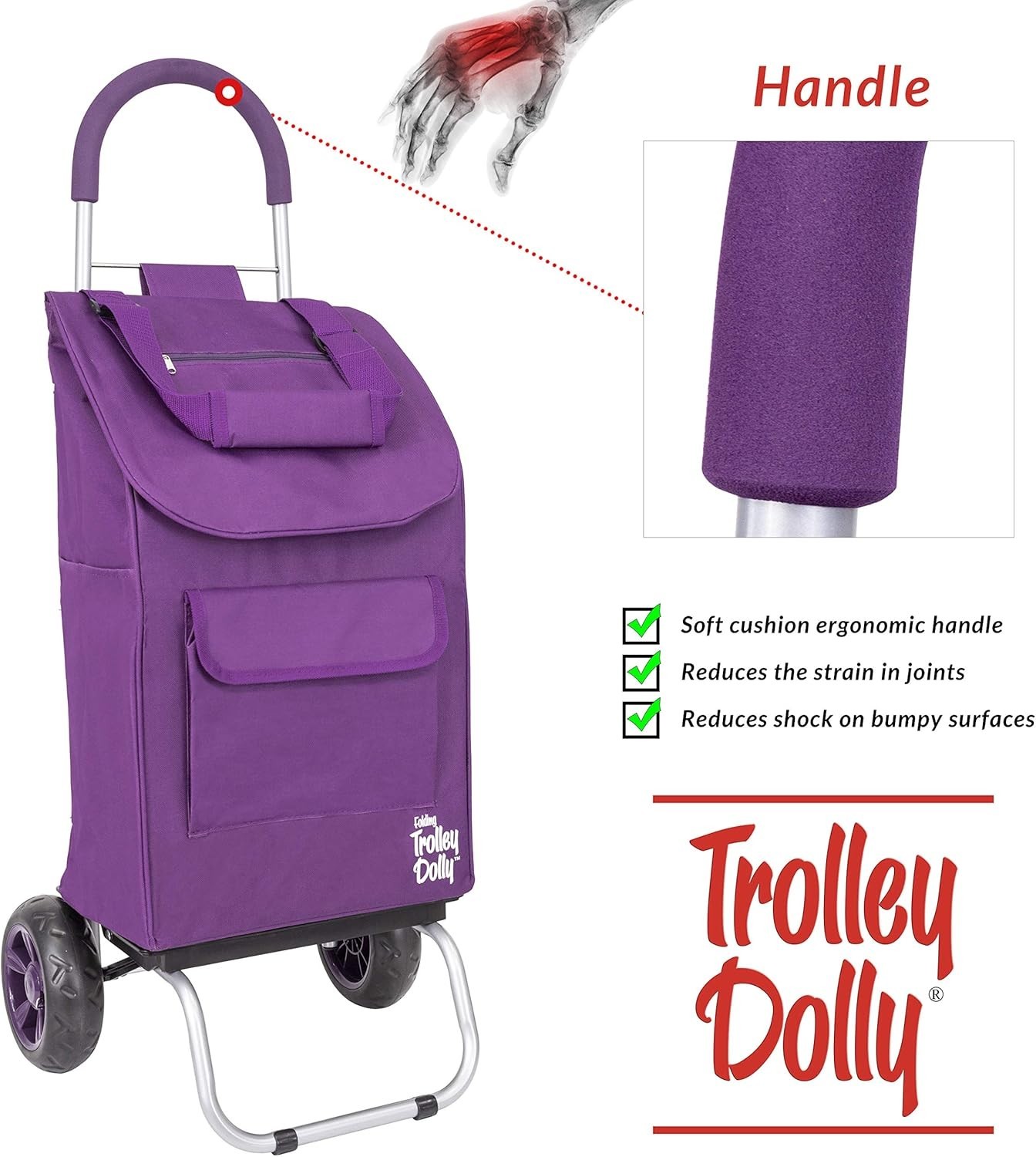 Purple Foldable Shopping Cart with Wheels and Bag