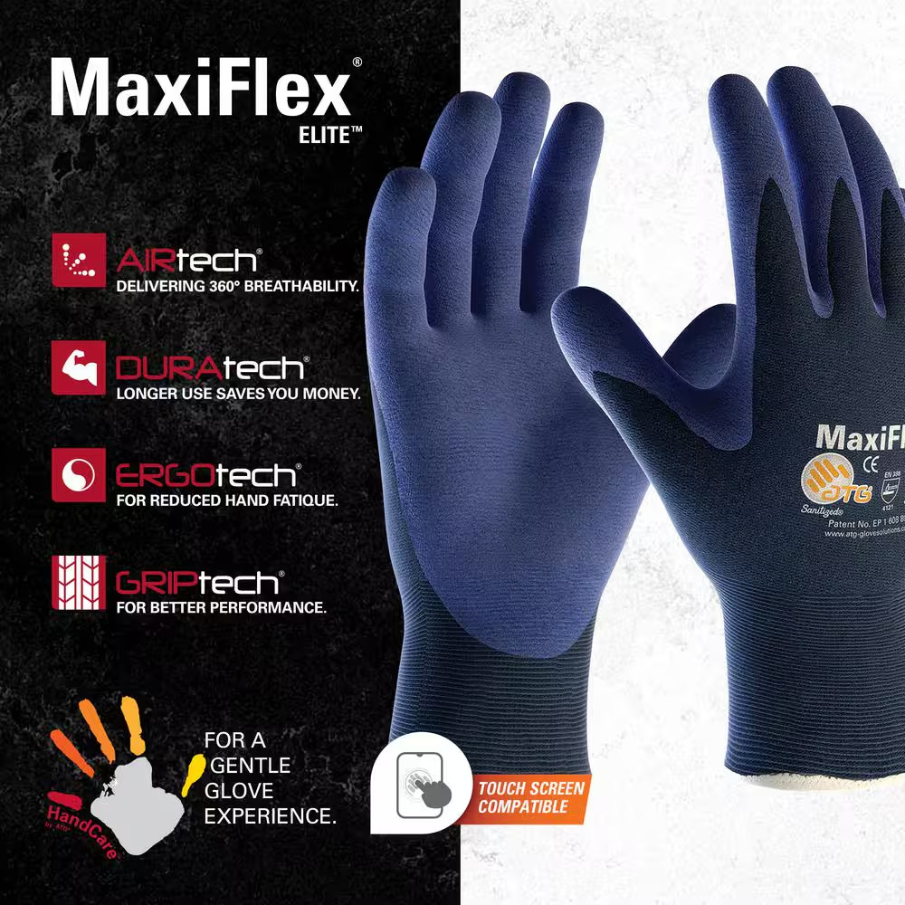 Maxiflex Elite Unisex Large Blue Ultra Lightweight Nitrile Coated Nylon Multi-Pu