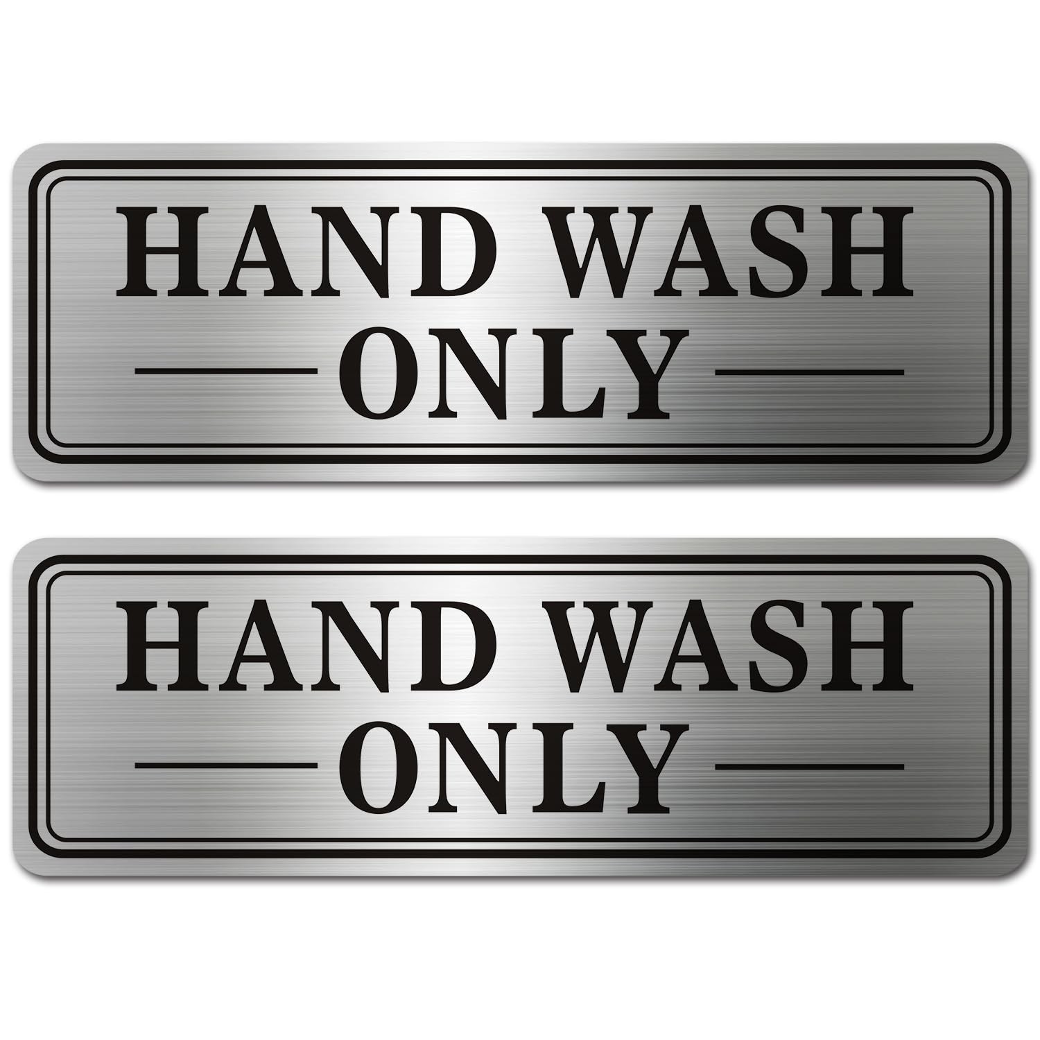 2 PCS Metal Stainless Steel Hand Wash Only Sign Self Adhesive 9×3 Inch