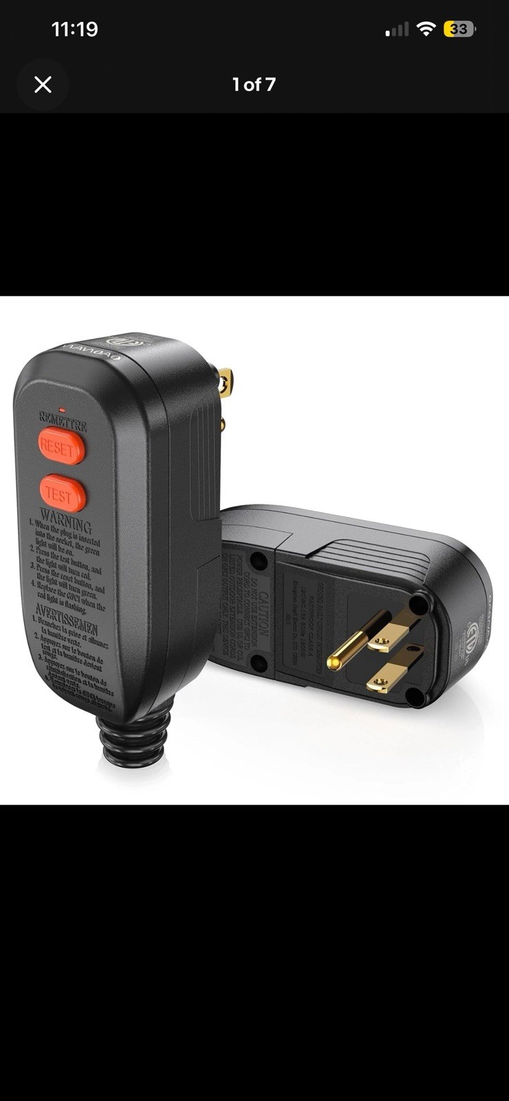 GFCI Replacement Plug Assembly Auto Reset 15 Amp 3 Prongs, 5 Years Warranty, Gro