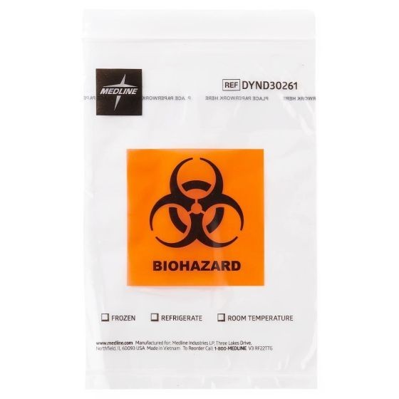 Medline Zip-Style Biohazard Specimen Bags with Pocket 6 X 9 Inch, 1000 Count