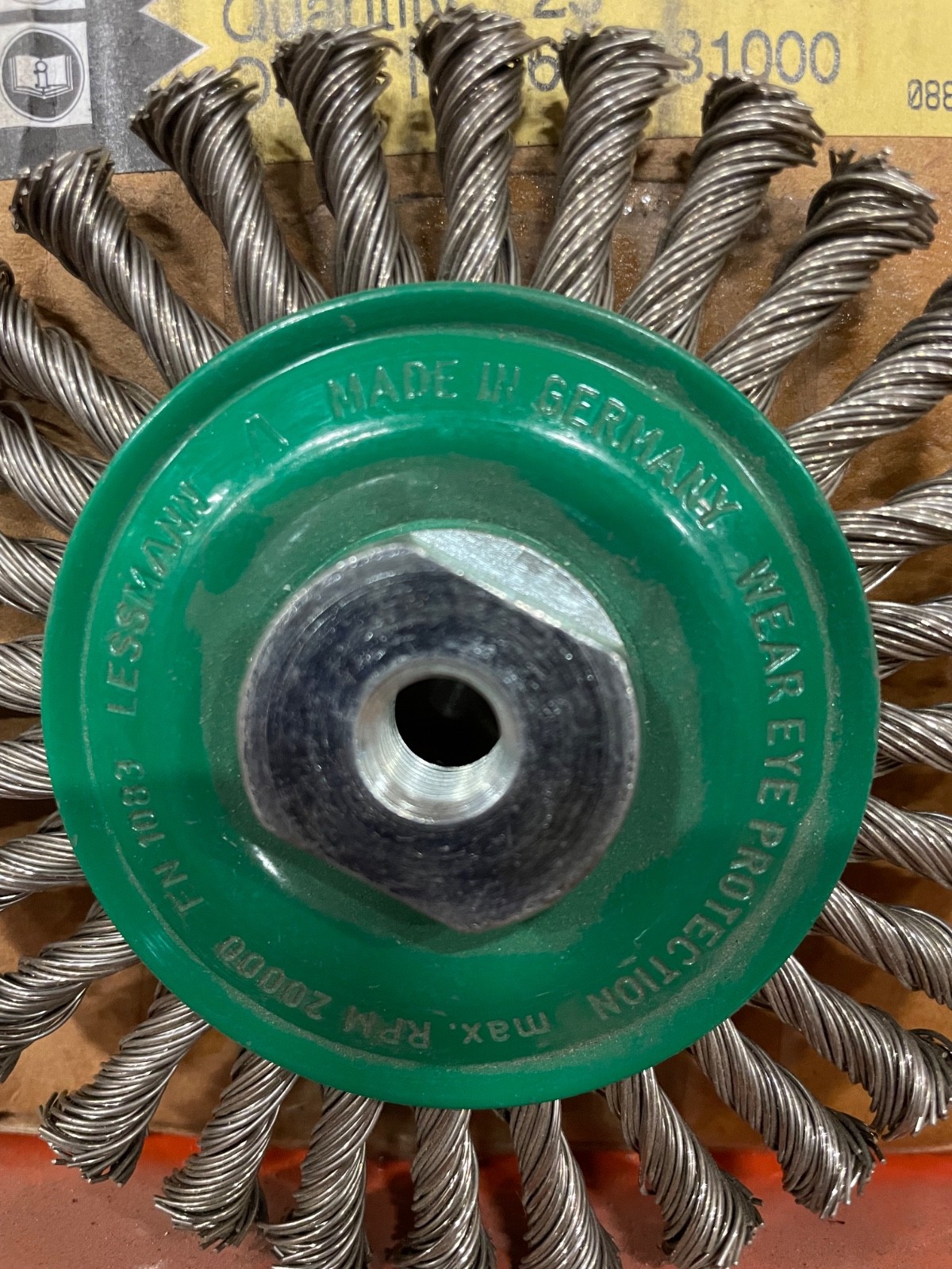 3 ea. 4″ Knot Wheel Brush Stainless Steel .020 SS 20,000 RPM 1/2 – 13 arbor