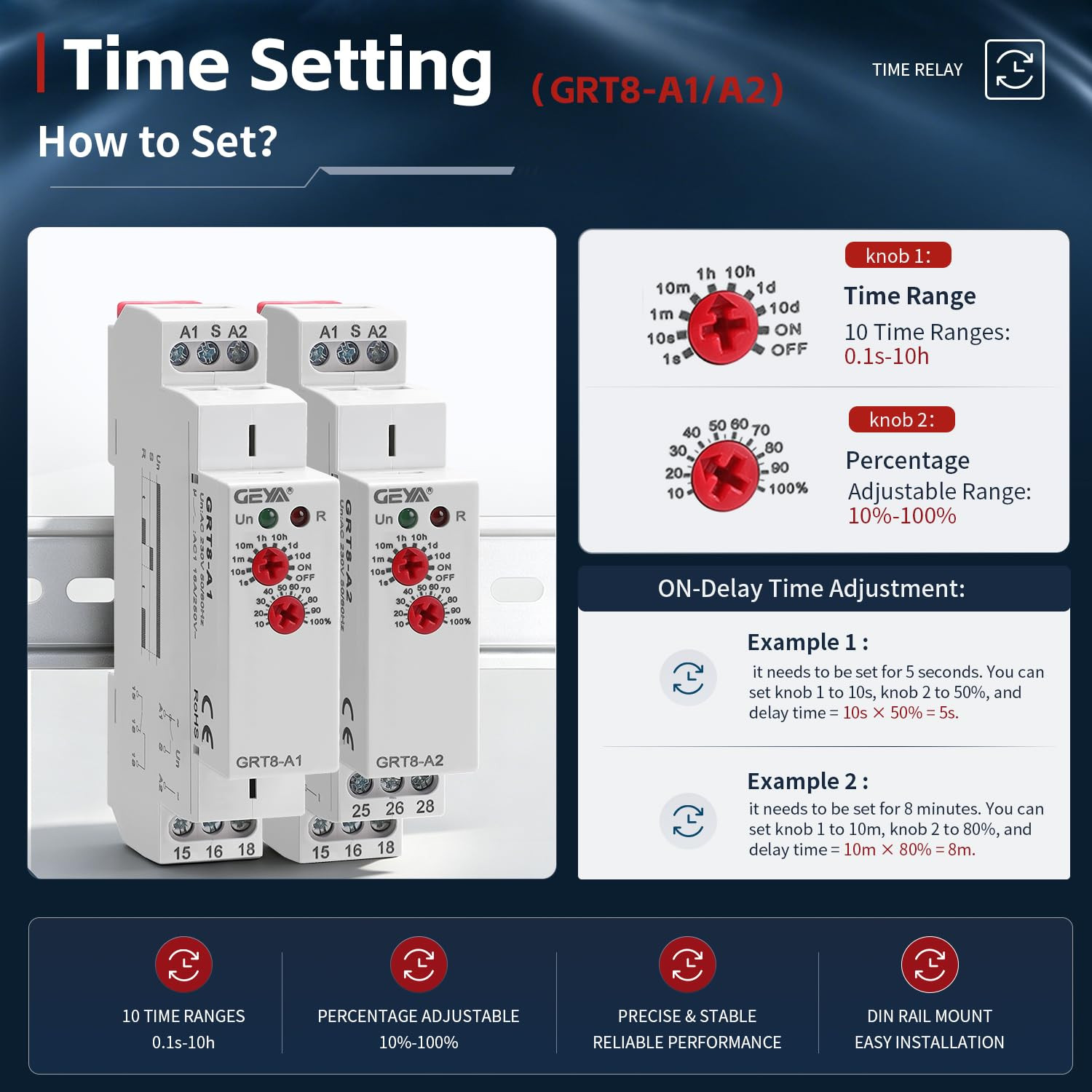 Delay On Time Relay 16A 1SPDT Electronic Adjustable Single Function Timer Delay