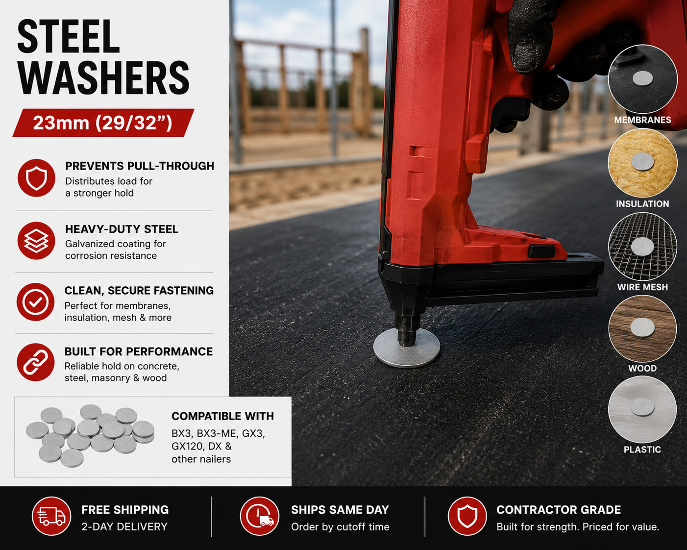 R23 ²⁹⁄₃₂″ Heavy Duty Washers 1000 PCS Compatible with Hilti BX3 BX4 GX3/120 DX