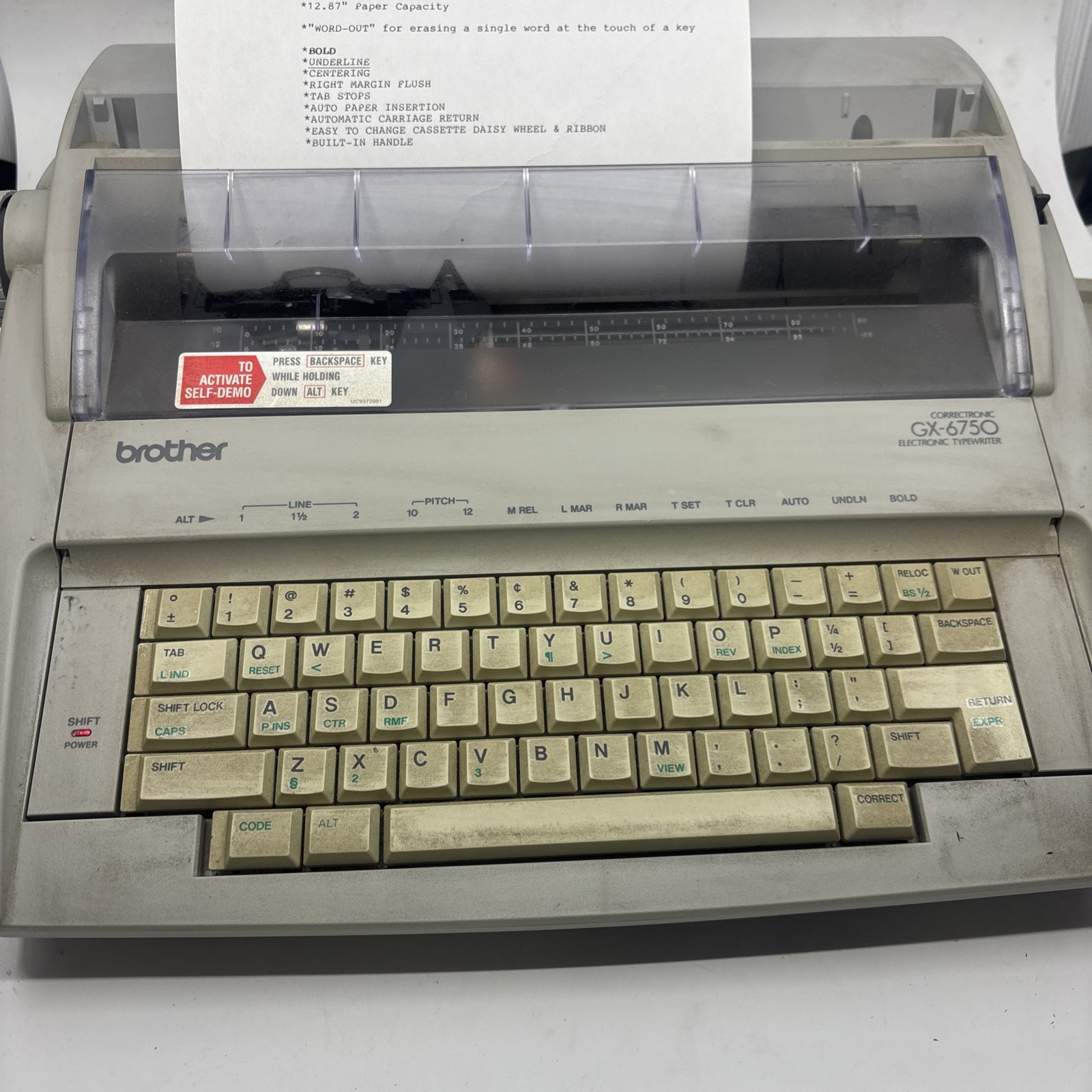 Brother GX-6750 Electronic Typewriter Correctronic W/Cover Tested Working DIRTY