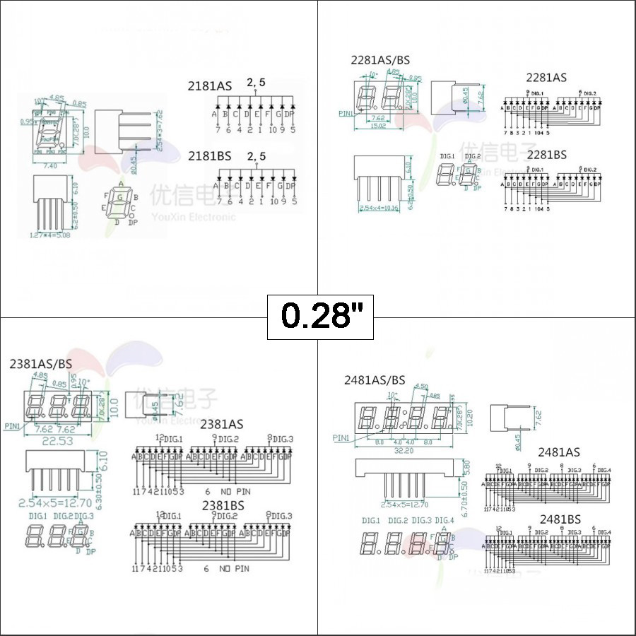 Red led Display 7 Segment Common Cathode/Anode 1-4 Digit0.28/0.36/0.4/0.56/0.8