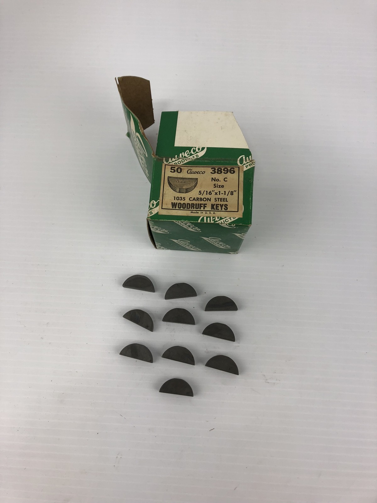 AU-VE-CO 3896 No C Woodruff Keys 5/16″ x 1-1/8″ 1035 Carbon Steel – Lot of 10