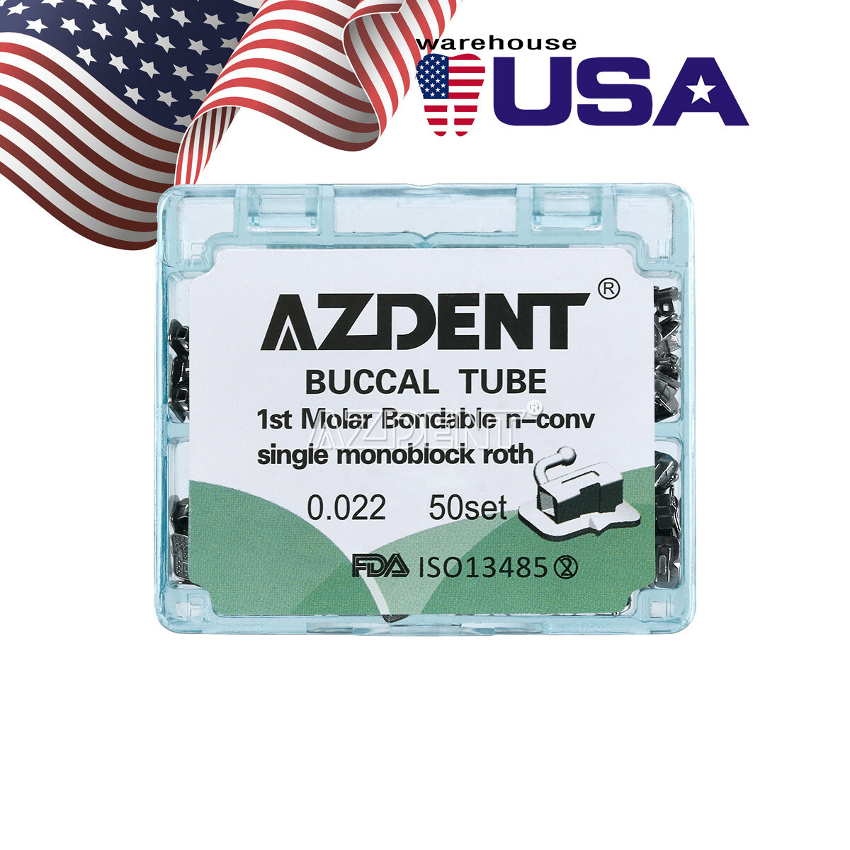 AZDENT tubos bucal de ortodoncia dental Roth 022 1er molar monobloque Bondable