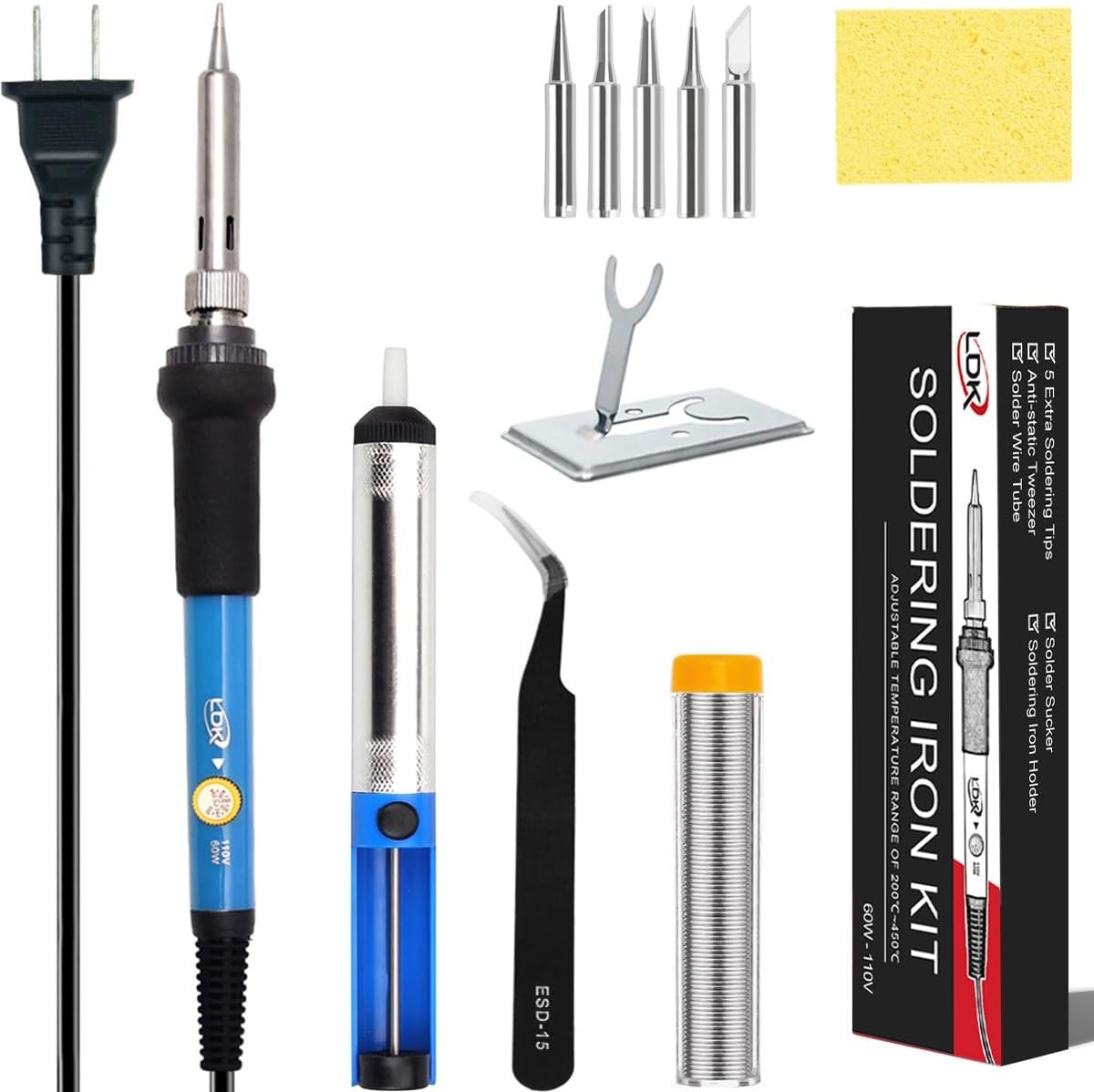 LDK 60W Soldering Iron Kit 110V Adjustable Temperature Welding Tool with 5 Tips