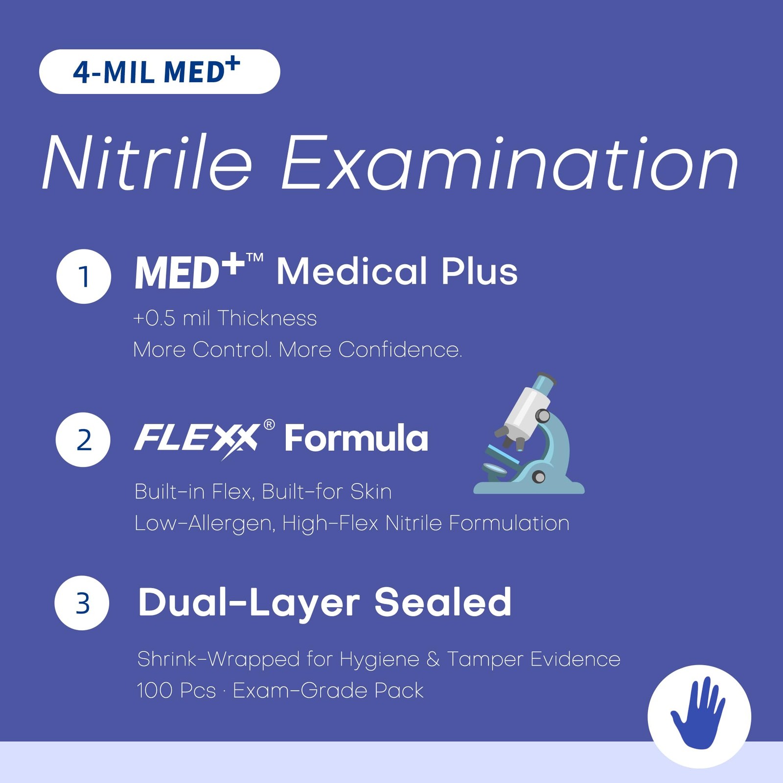 Supmedic Nitrile Exam Gloves, 4 Mil Med+ Medium, Medium (Blue Violet)