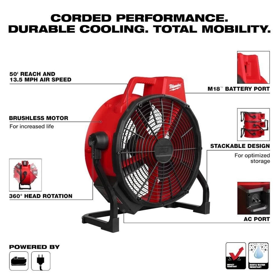 Milwaukee M18 Brushless 18In Work Shop Fan (Bare Tool)