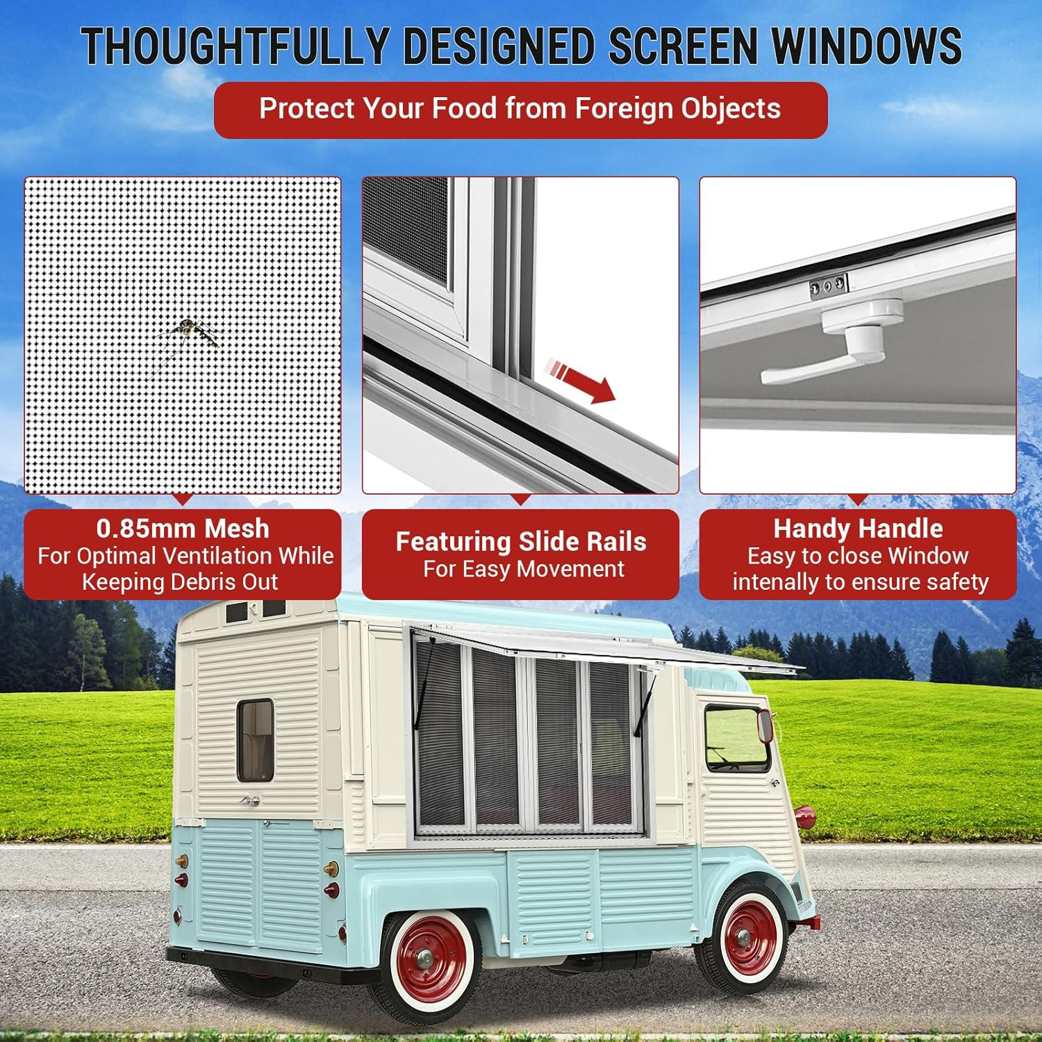 Concession Stand Serving Window Food Truck Service Awning With 4 Screen Windows