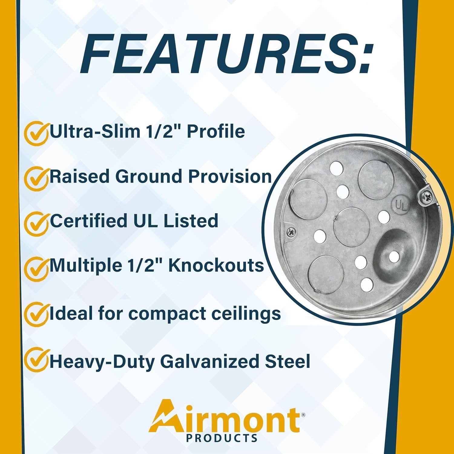 (8 Pack) Airmont Products UL Listed 4-Inch Round Shallow Electrical Box –…