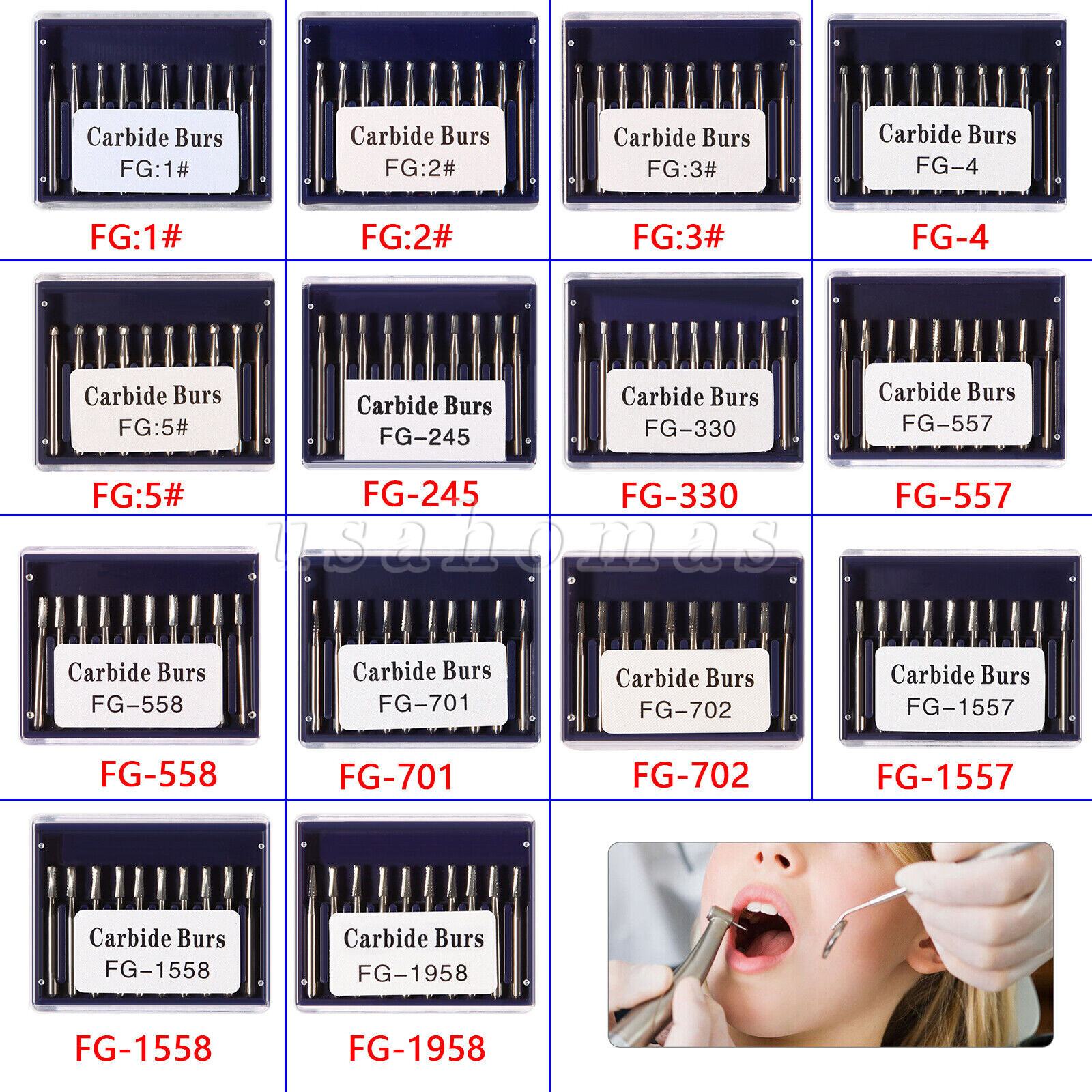 Dental Fissure Tungsten Steel Carbide Burs High Speed Handpiece FG 557/558