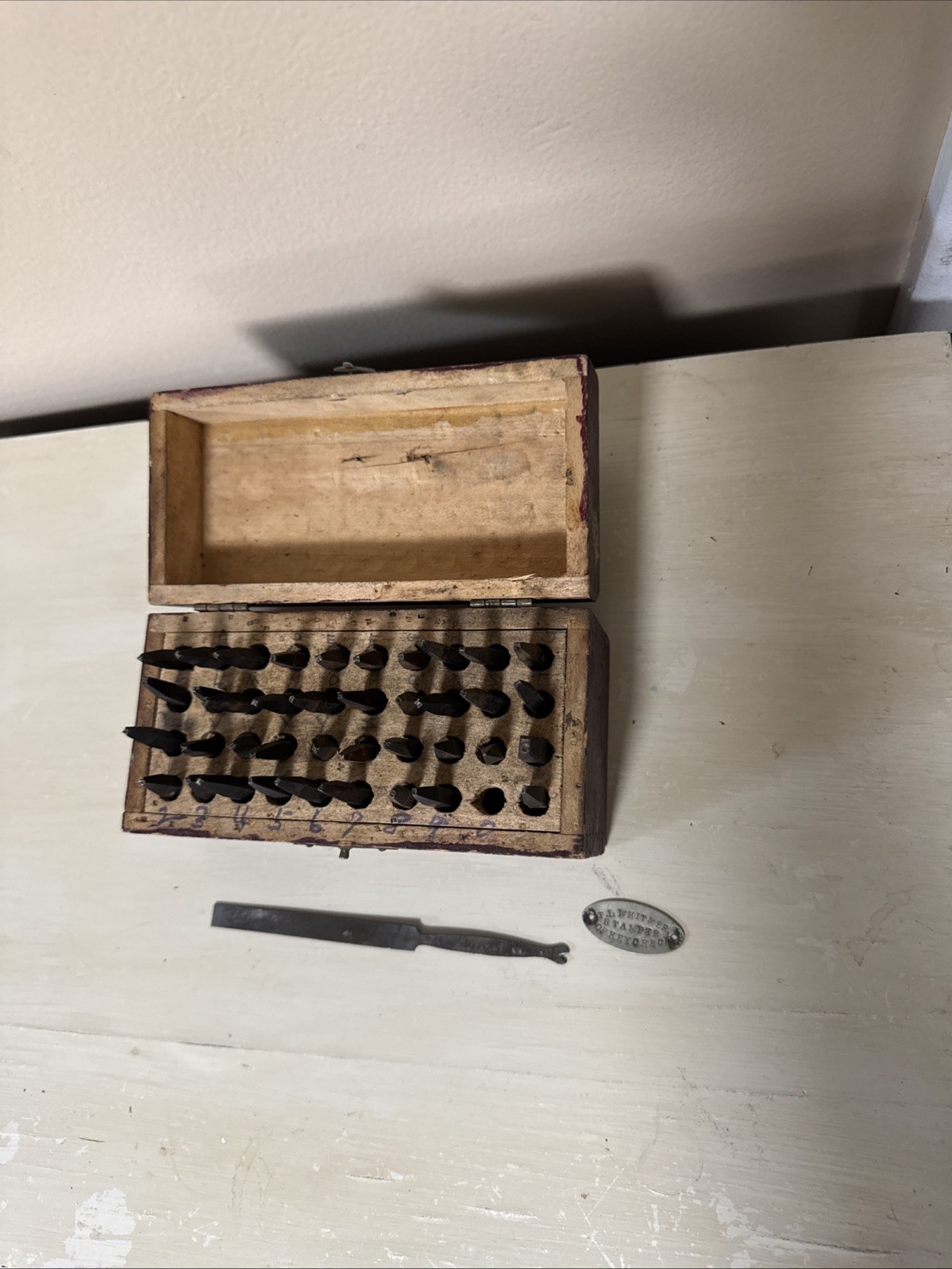 Whitmer Tooling Metal Letter Stamp Set in Wood Case 39 letters and numbers vtg