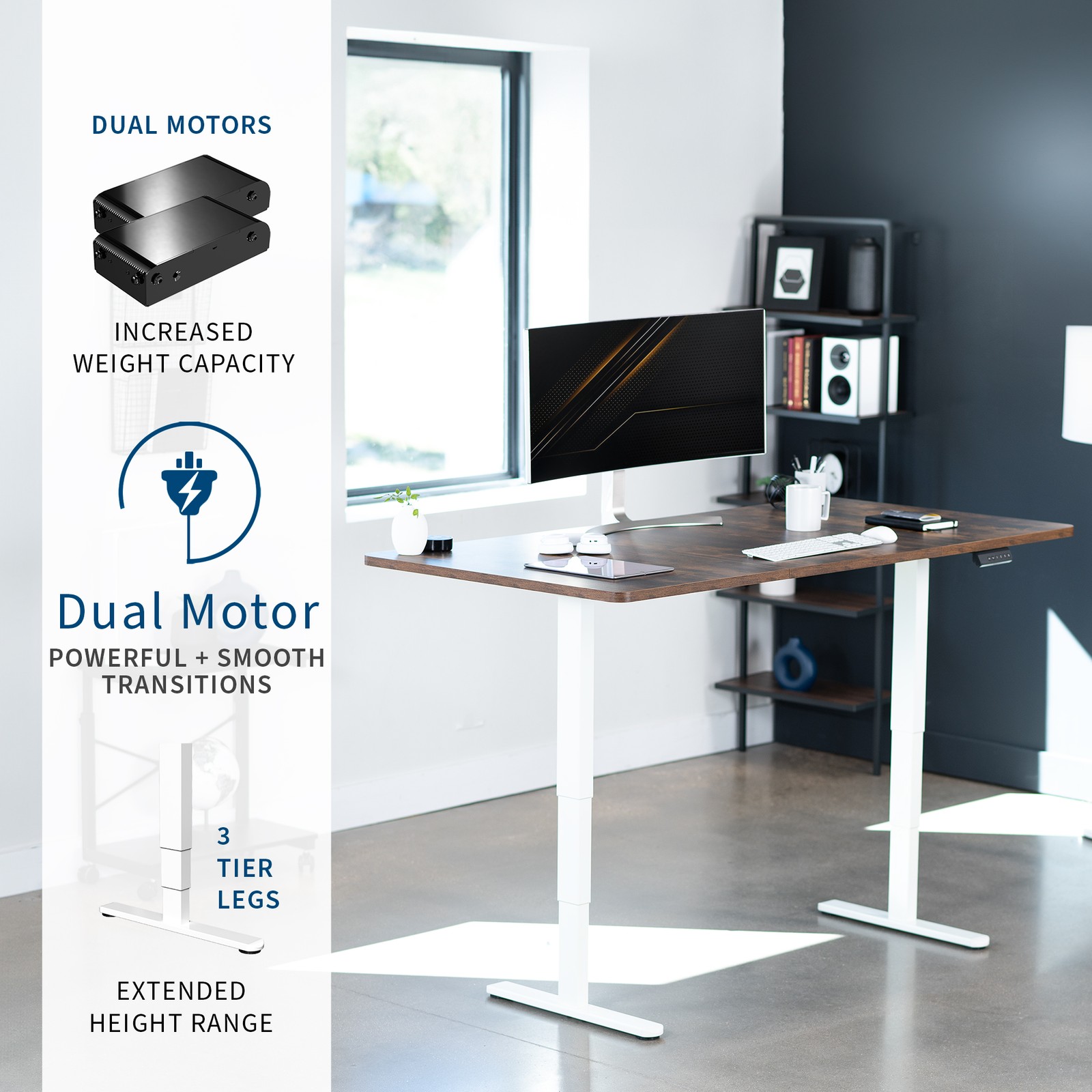 VIVO Electric 71”x36” Stand Up Desk, Rustic Vintage Brown Table Top, White Frame