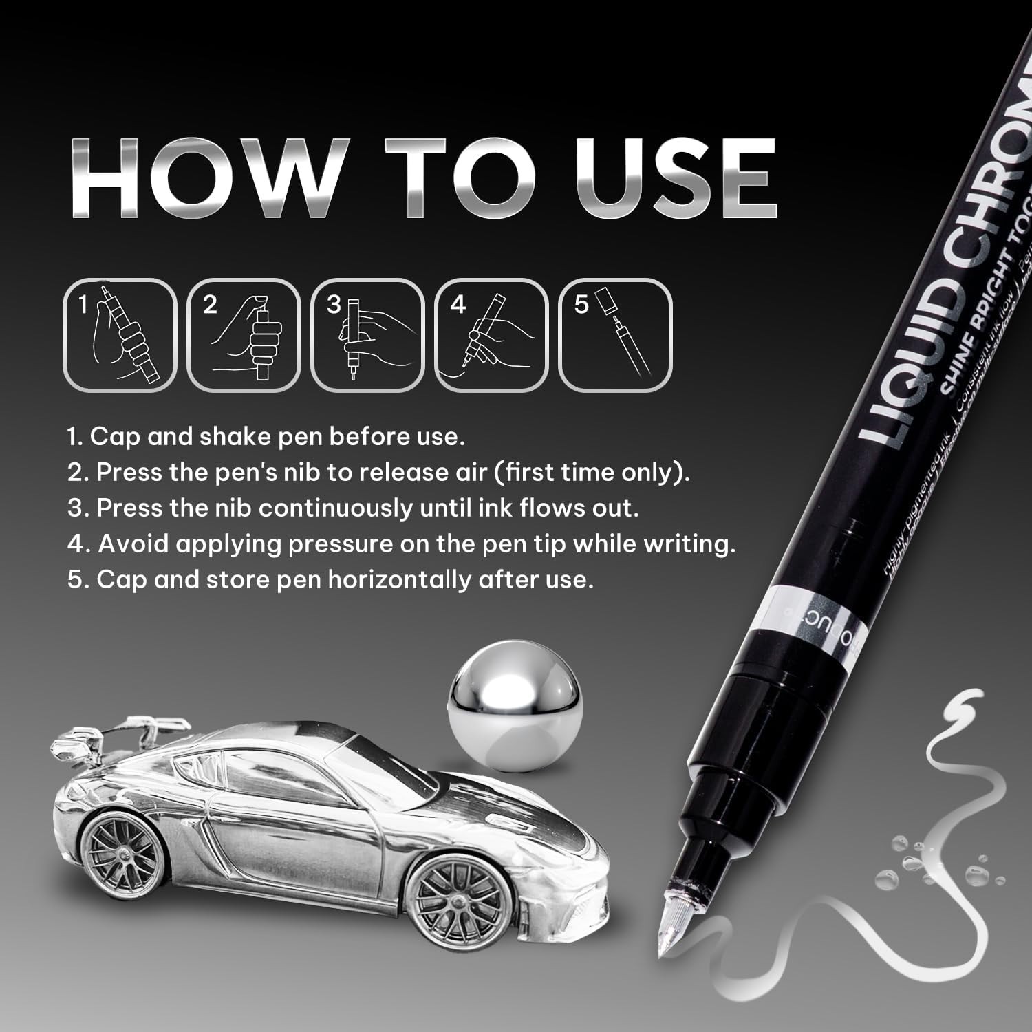 3PK Permanent Liquid Chrome Paint Pens Mirror Finish for Metal Plastic Model Rep