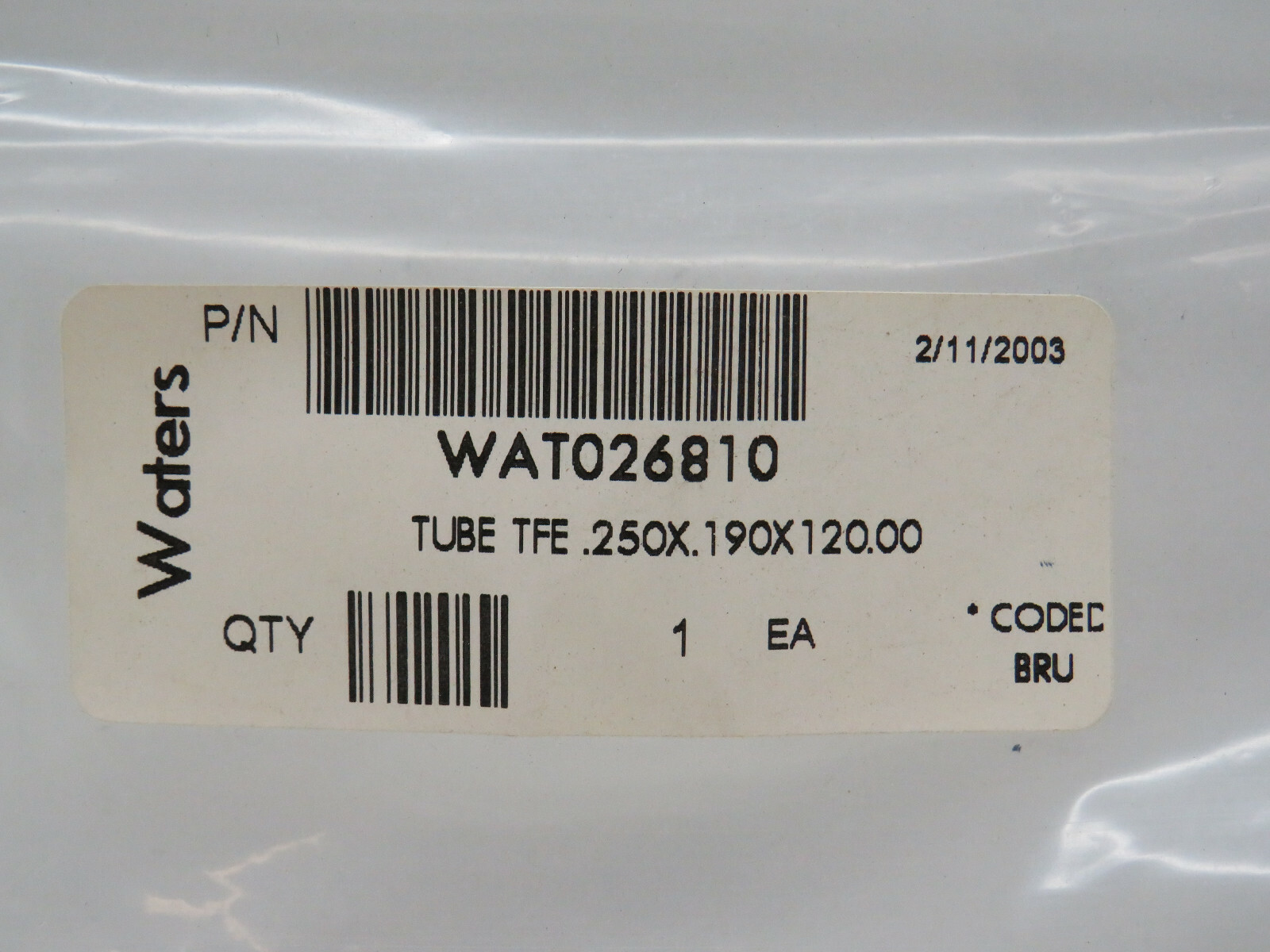 Waters WAT026810 PTFE Tube Tubing 0.250 x 0.190 x 120.00
