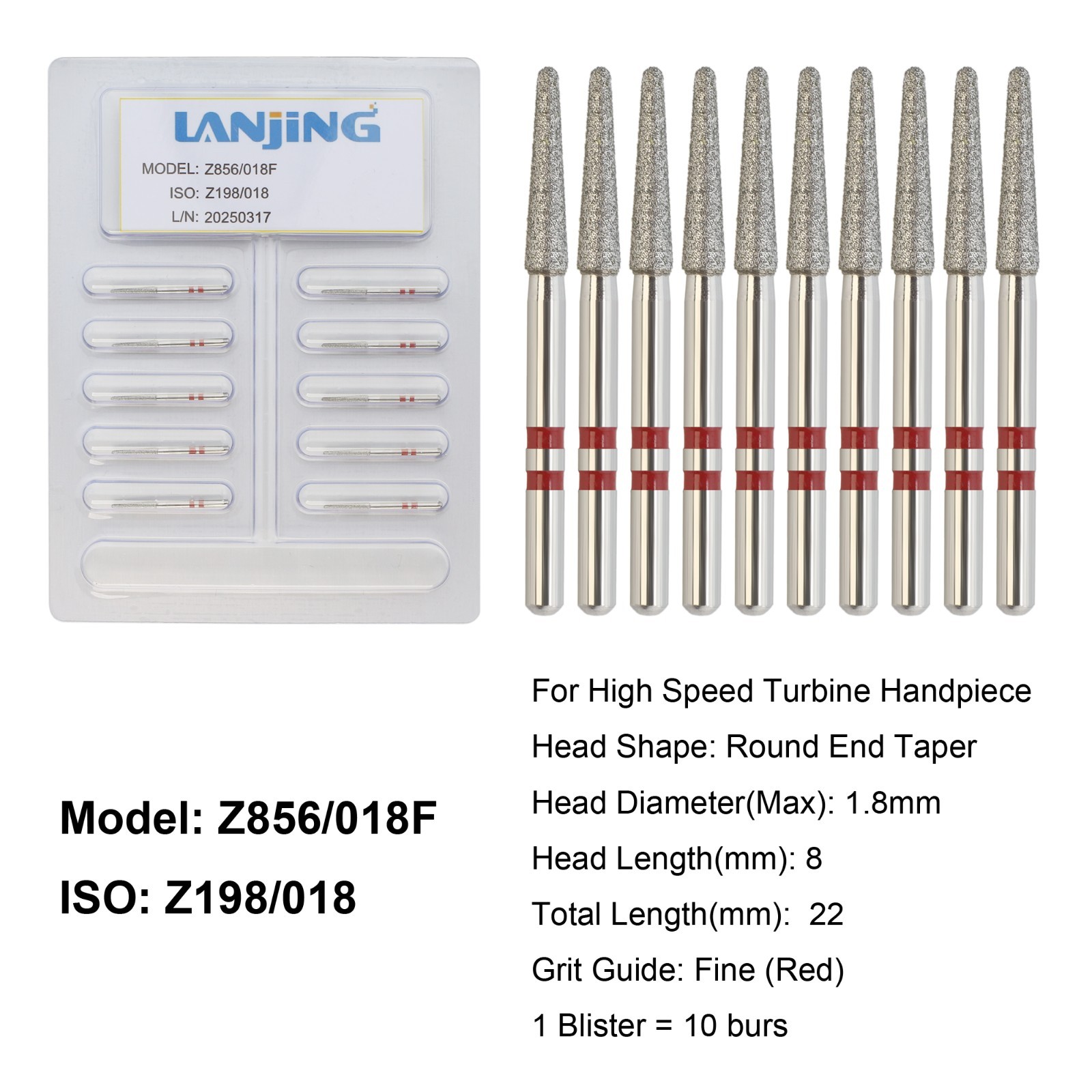 Dental Zirconia Cutting Diamond Burs FG Round End Taper Round Ball Football Z856