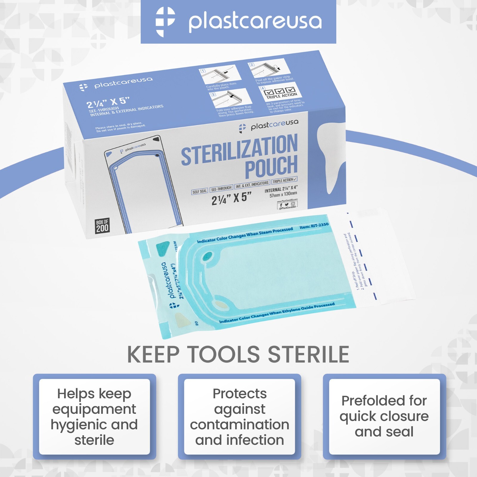 800 Self-Sealing Sterilization Pouch Bag, 2.25″ x 4″, Dental Tattoo (4 Boxes)