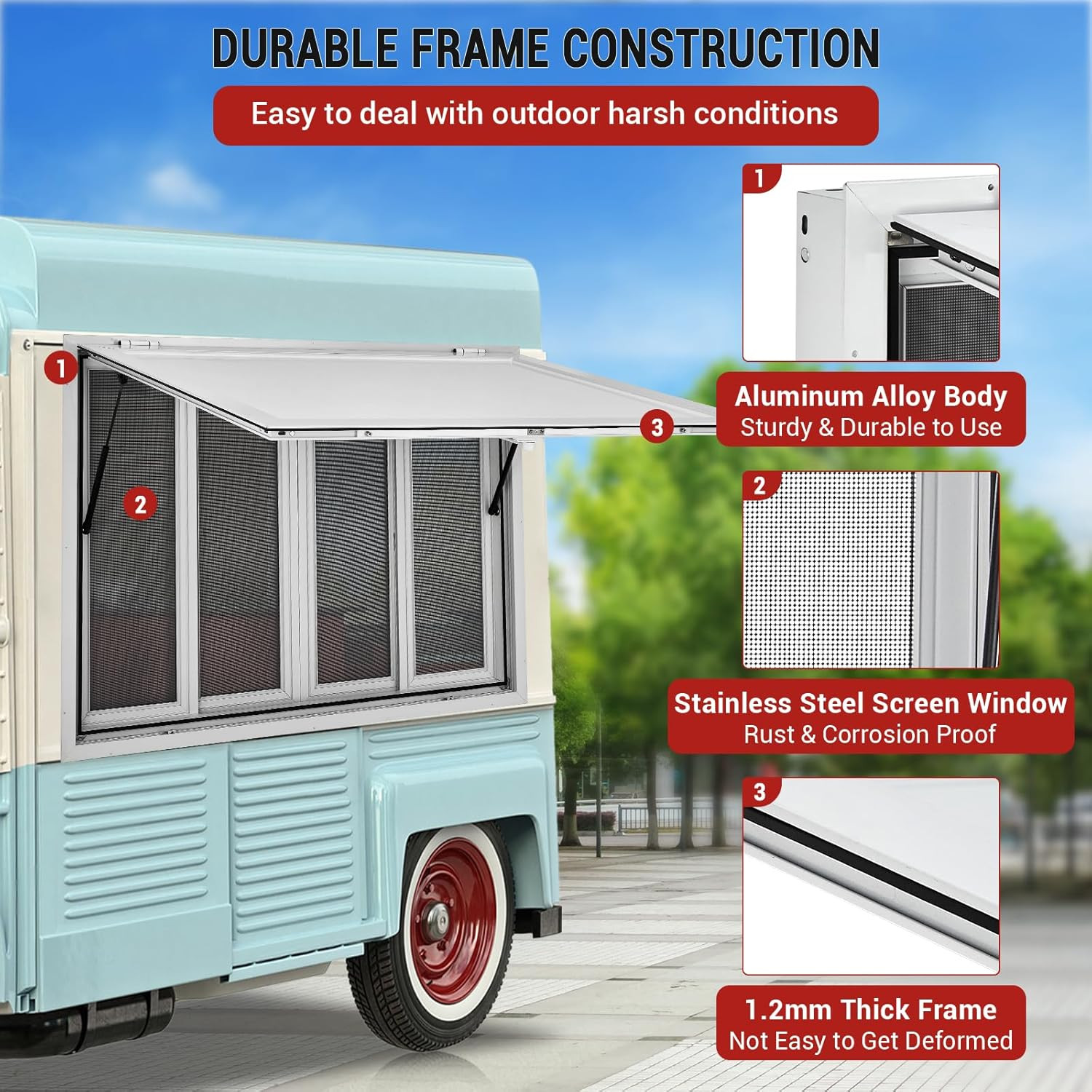 Concession Stand Serving Window Food Truck Service Awning With 4 Screen Windows