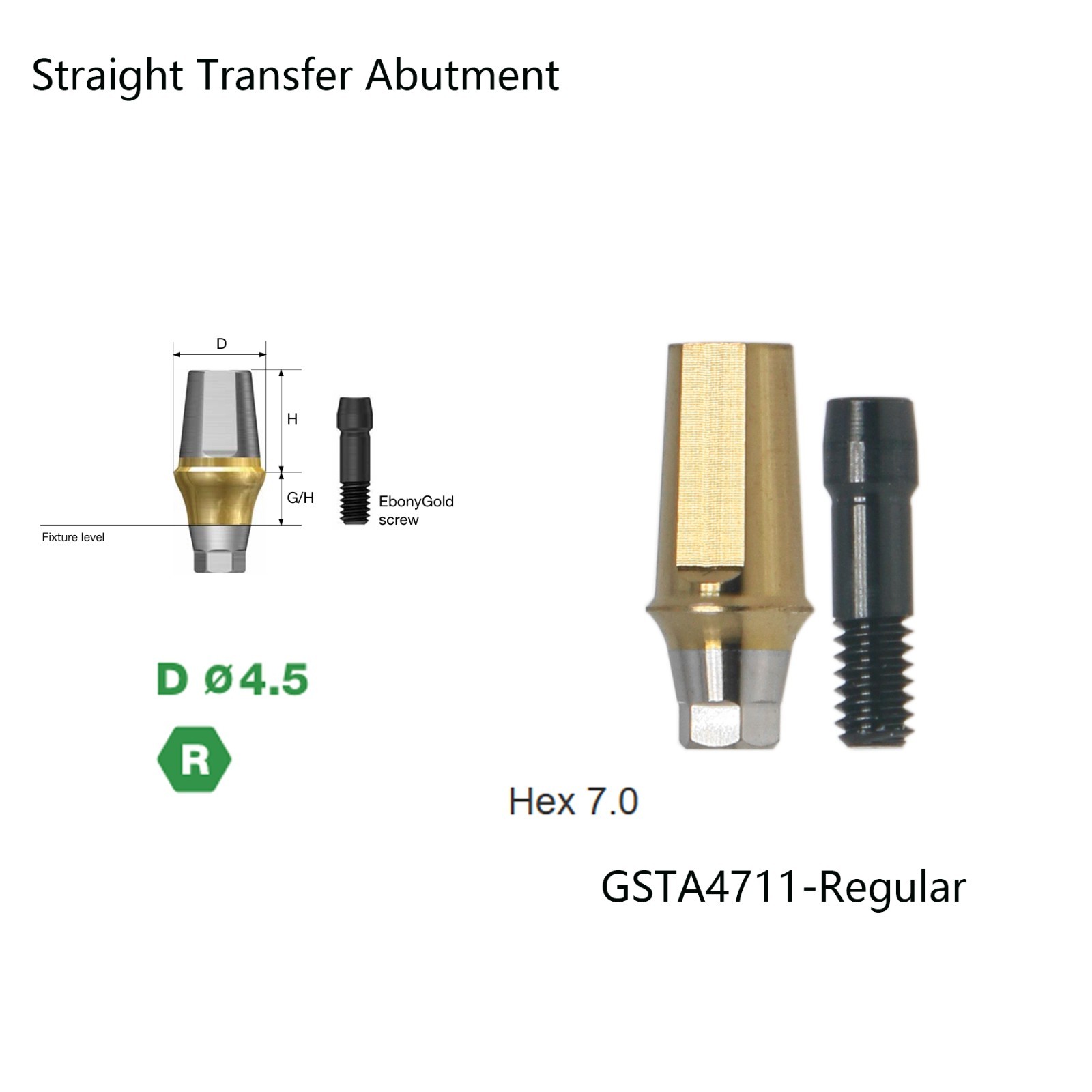 Dental Titanium Cemented Straight Abutment Fit Hiossen ET Regular Hex Platform