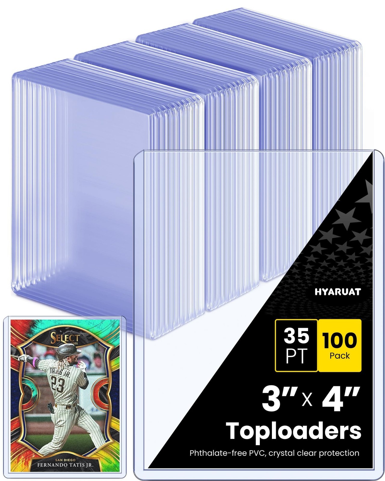 100 Pack 3×4 Top Loaders with Protective Film, 35pt Clear Rigid Plastic Sleev…