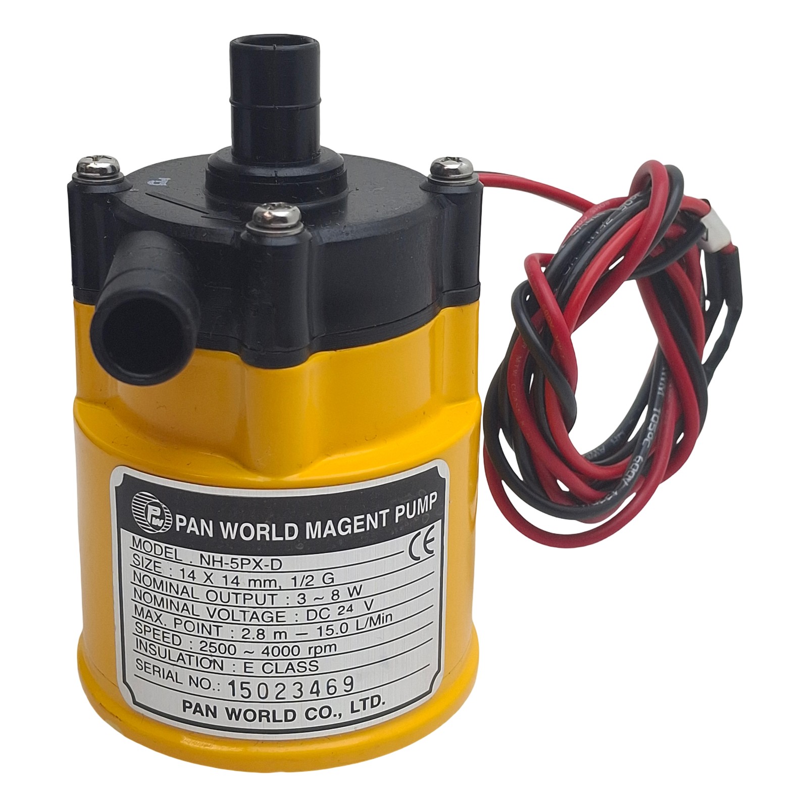 Pan World NH-5PX-D Magnet Drive Pump, 14 x 14mm Hose, G1/2, 8W 24VDC, 15l/min