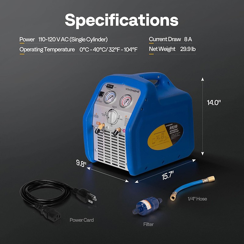 110-120V 60 Hz Portable Refrigerant Recovery Machine Single Cylinder 3/4HP