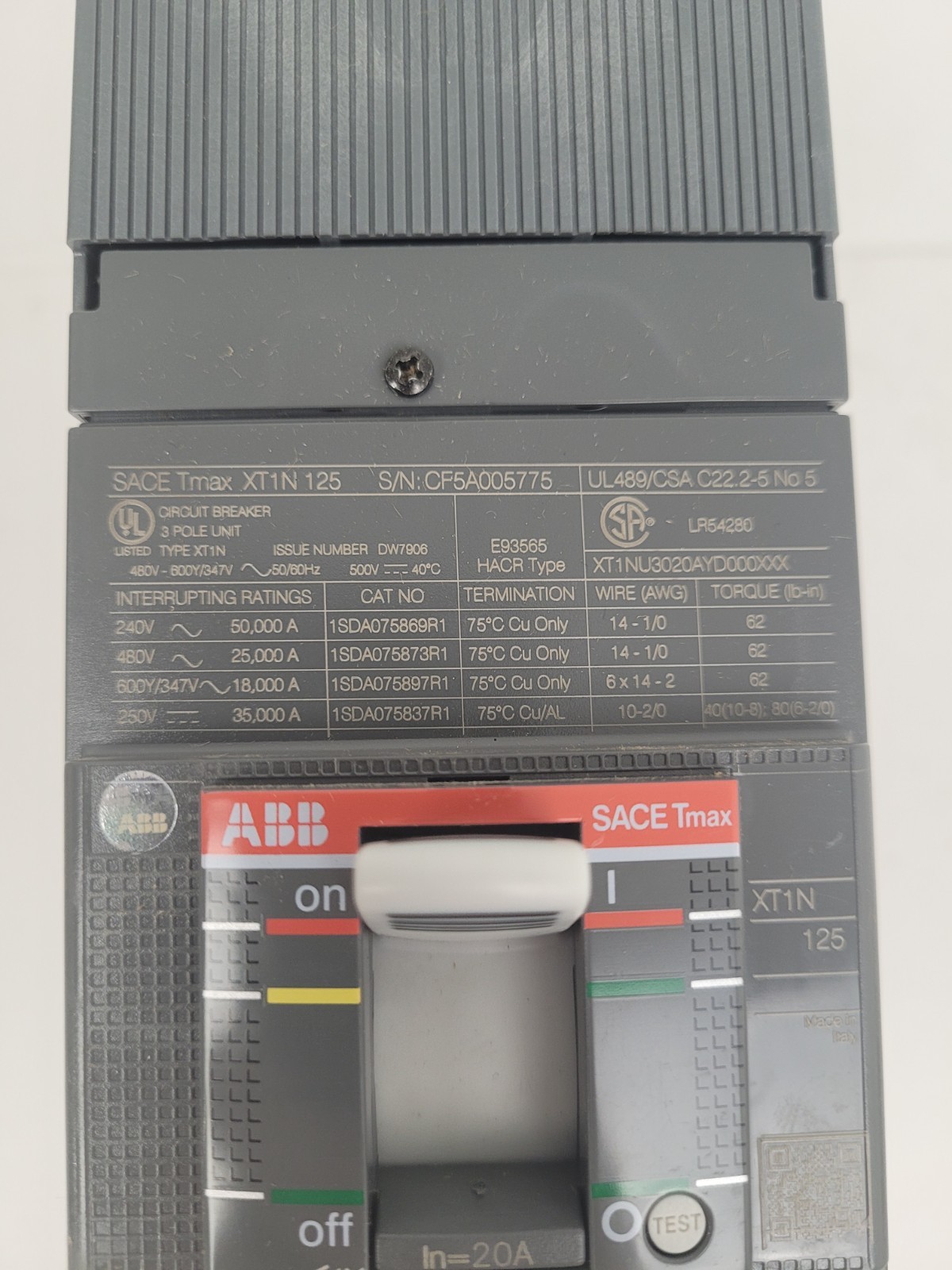 XT1NU3020AYD000XXX ABB 20A 600Y/347VAC Circuit Breaker – Next Day Option – New