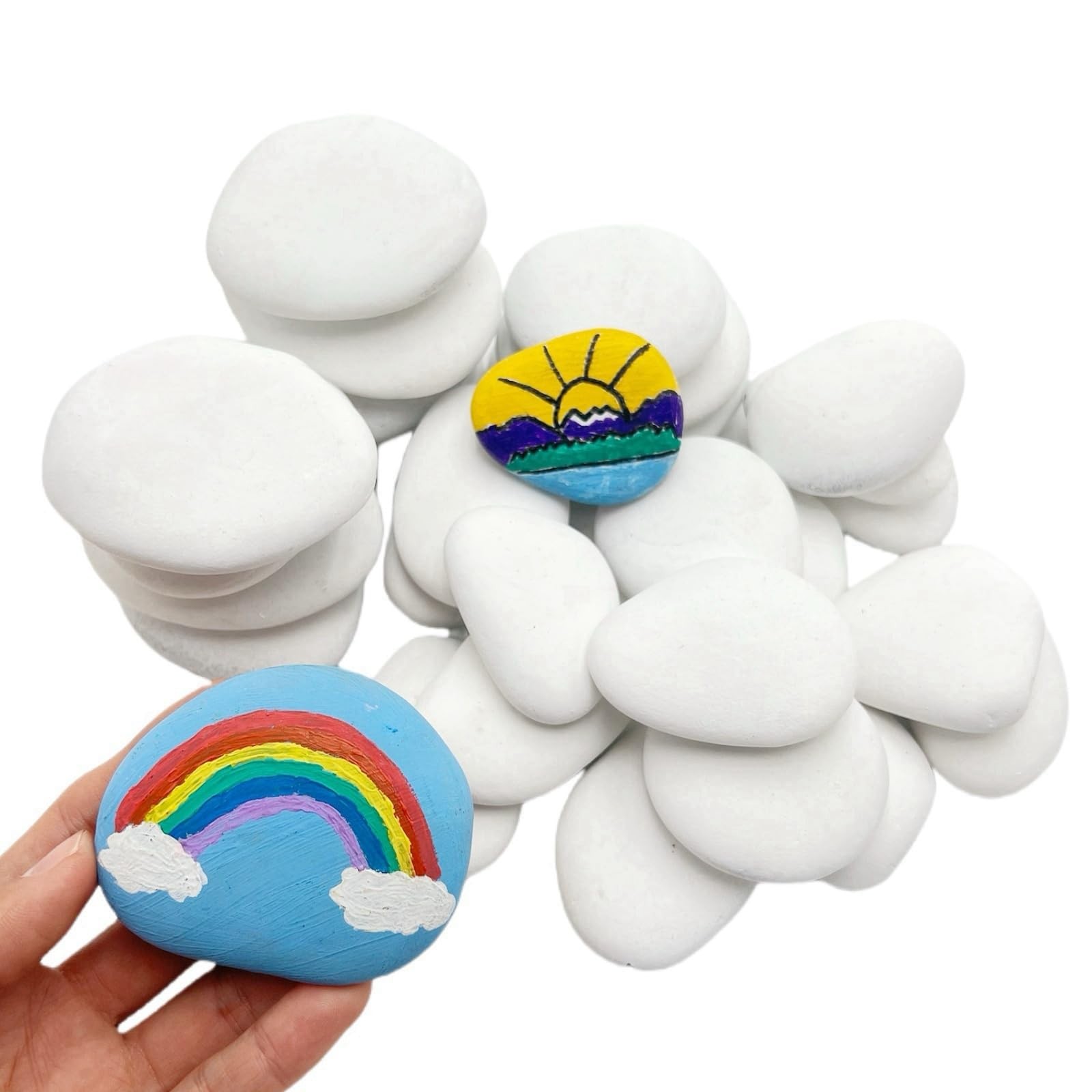 33 PCS White Painting Rocks Medium Small Flat Smooth River Stones DIY Arts